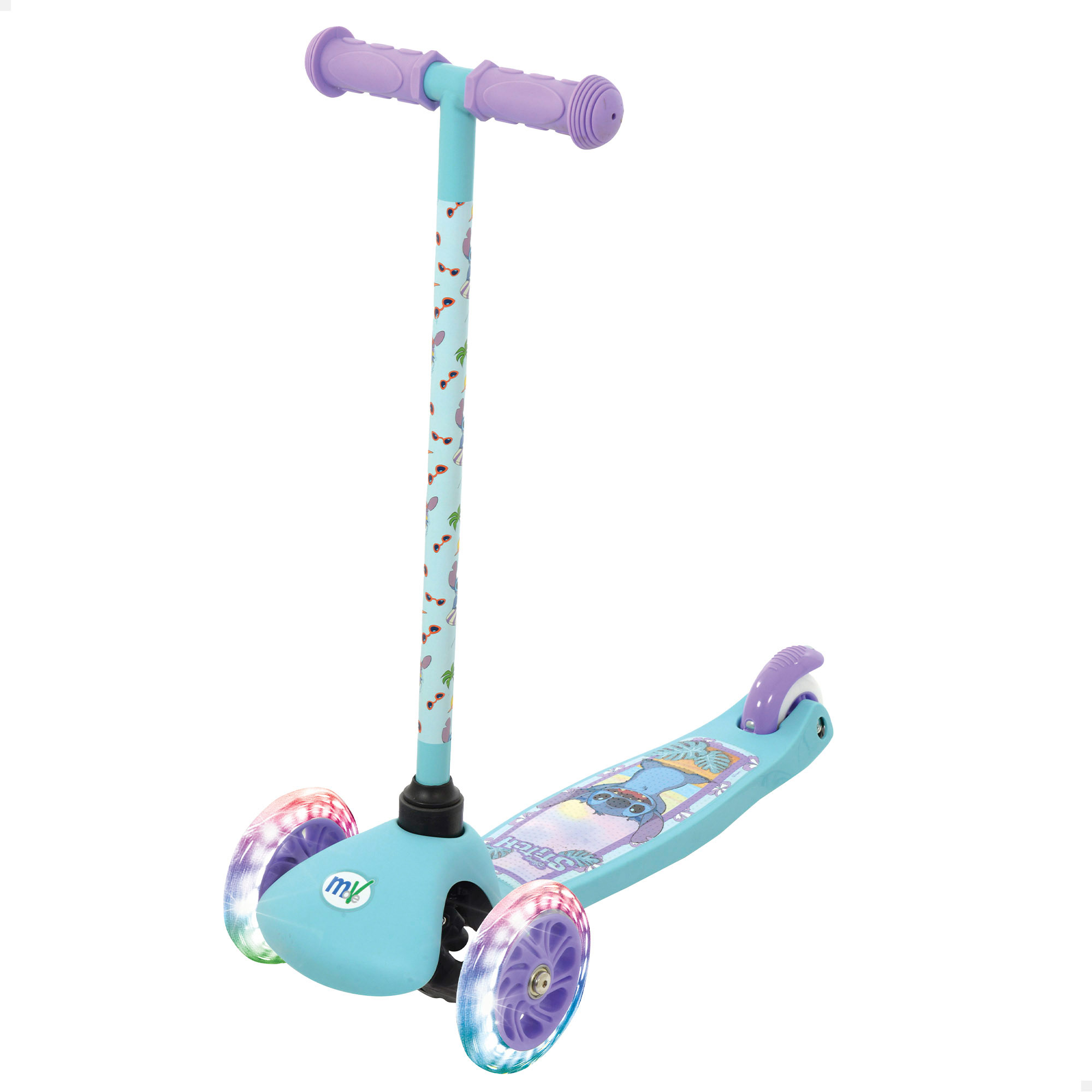 Stitch - Patinete infantil licencia oficial, estructura metálica, plataforma antideslizante con decoración Stitch, dibujos animados,  ruedas antipinchazos, fomento equilibrio, motricidad, actividades exterior niños, diversión activa, juegos para niños