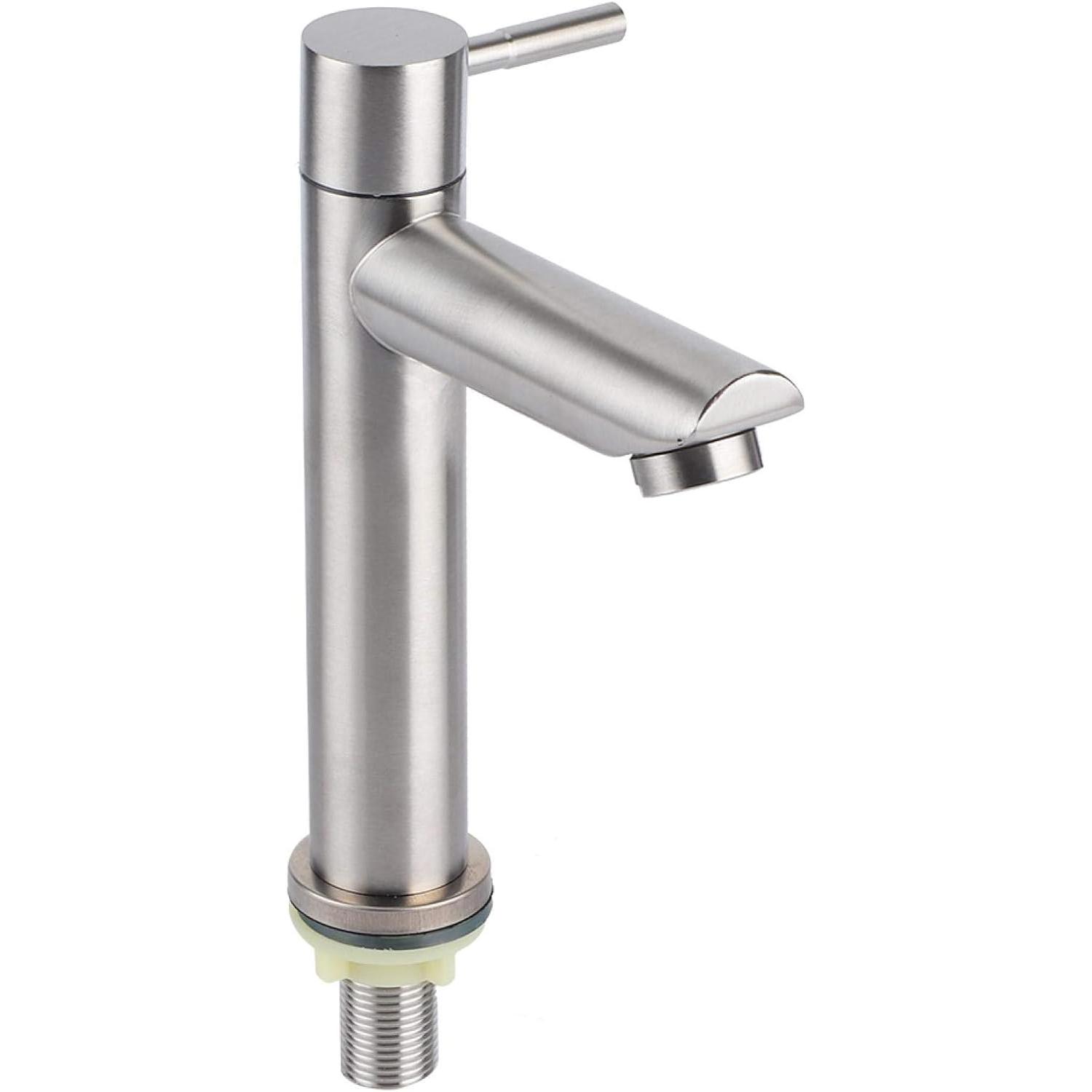 Brushed Stainless Steel Single Cold Water Tap G1/2 with High Body Single Handle One Hole for Wash Basin(Type 2)