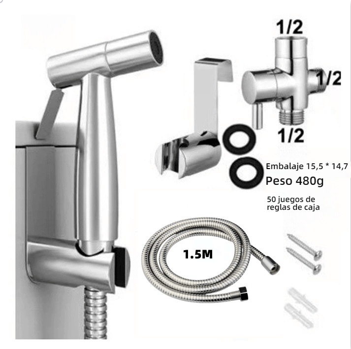 Grifo de Lavadora con Pistola Dual y Dos Salidas - Acero Inoxidable 304 - Válvula de Cierre Rápido