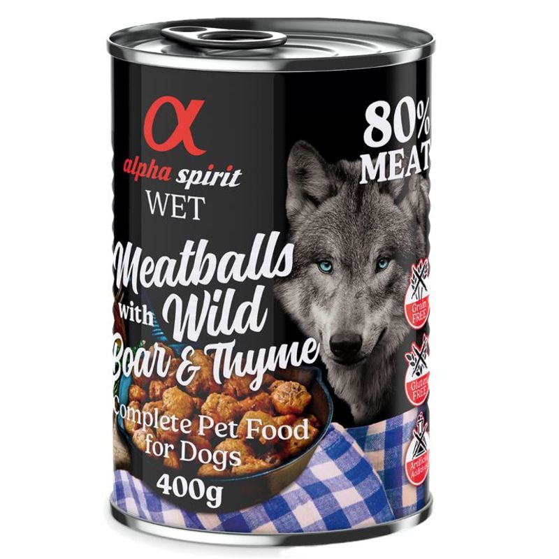 Alpha Spirit Albóndigas para Perros - 6 Latas x 400 gr | Comida Húmeda para Perros | Latas para Perros |