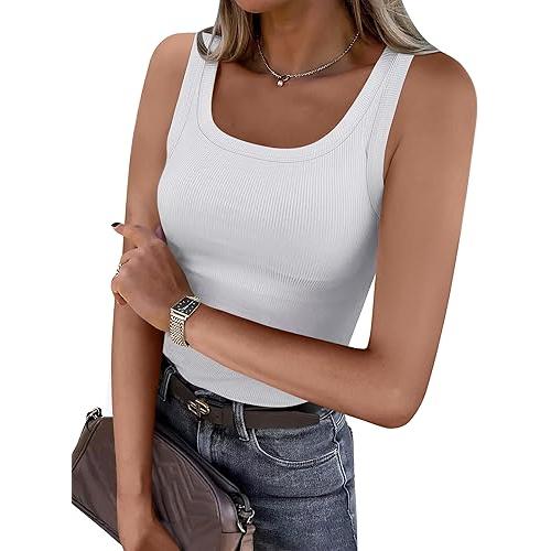 Camiseta sin mangas de cuello redondo para mujer, bonita, acanalada, ajustada, prenda básica de verano