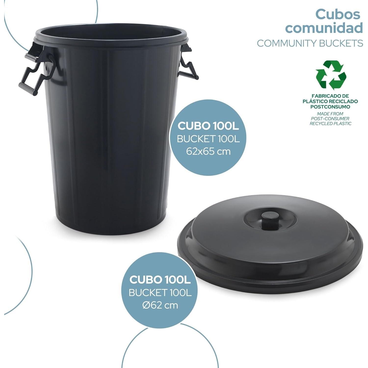 Universal Cubo de Basura con Tapa y Asas Reforzadas de 100 Litros - Ø 50 cm x 65 cm
