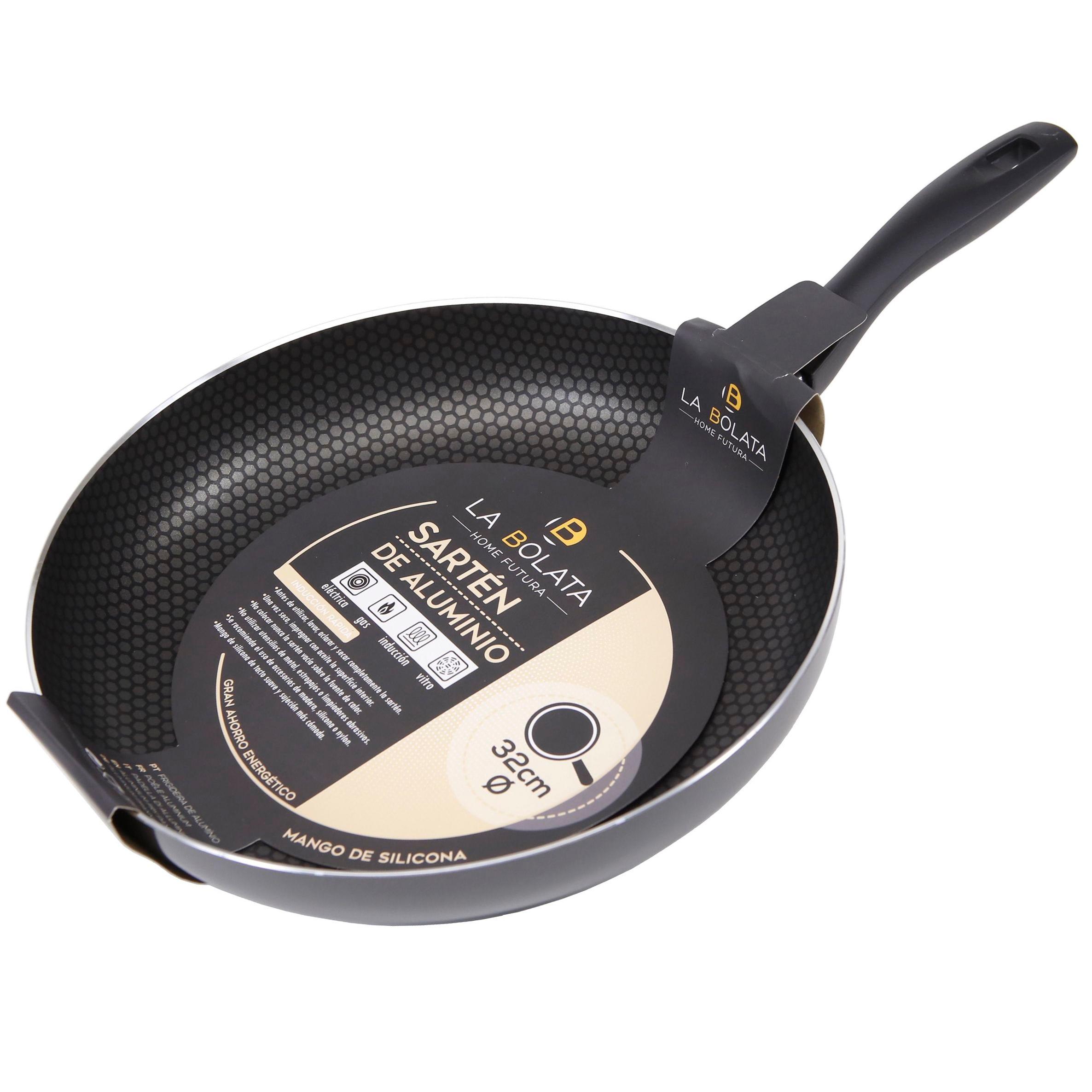 Sartén Antiadherente The Secret Home - Varios Diámetros - Mango de Silicona - Apta para Cocina Eléctrica, de Gas, Vitrocerámica E Inducción - Fabricada en Aluminio - Color Negro
