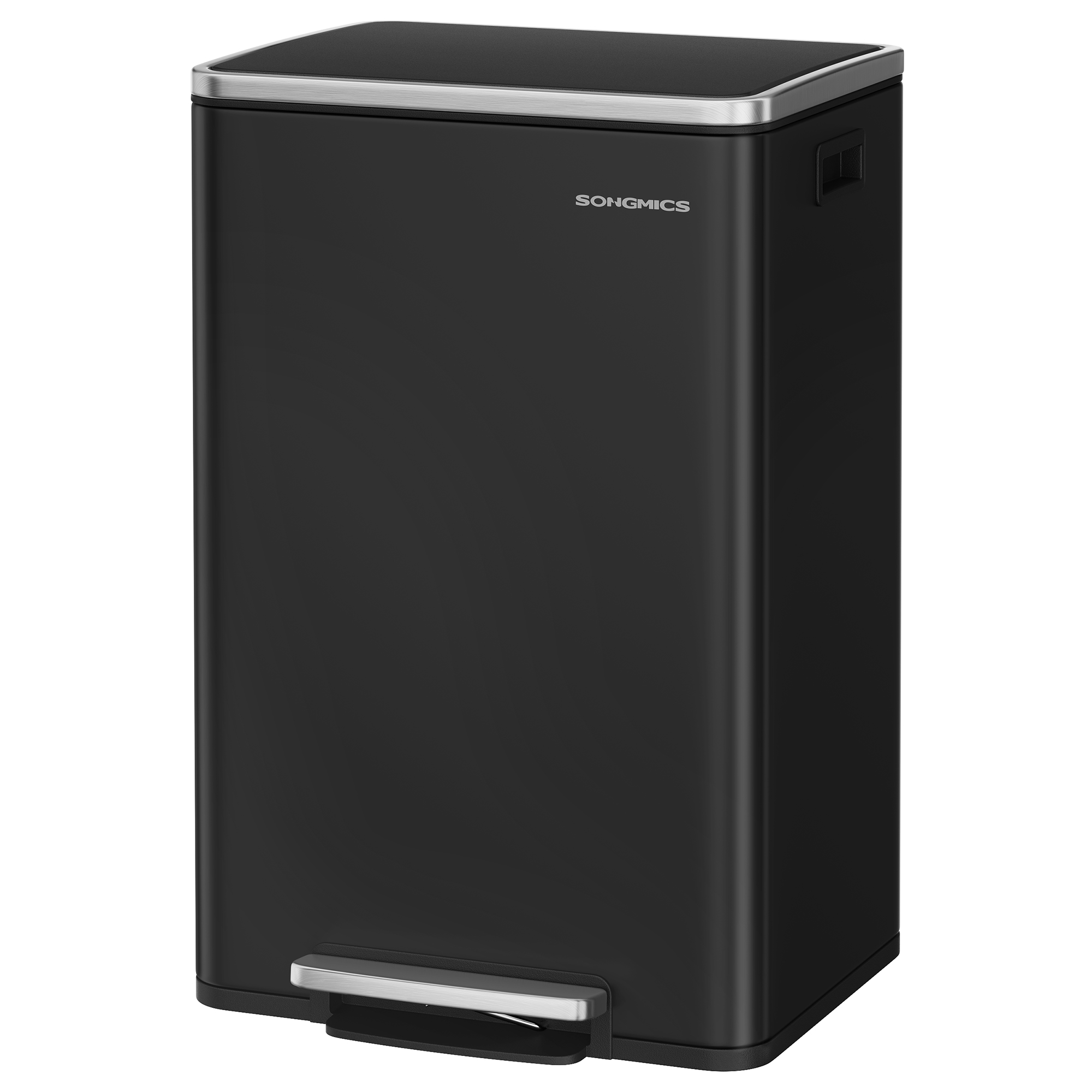 SONGMICS Cubo de Basura 50 L, con 15 Bolsas de Basura, Acero, Bolsa de Plástico Extraíble, con Tapa, Asas, Cierre Suave, Negro Tinta/Crema/Blanco Nube