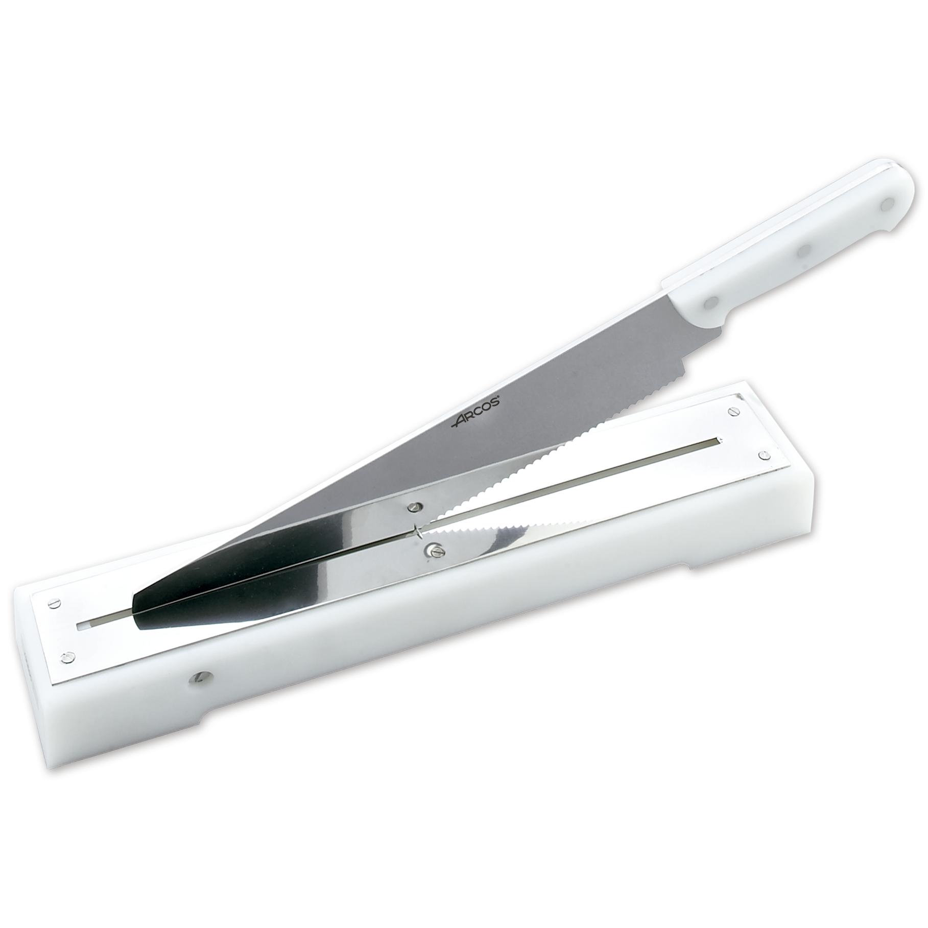 ARCOS Corta Bacalao y Corta Pan de Acero Inoxidable 440 Mm y Mango de Polietileno Blanco. Utensilio Profesional para Cortar Rebanadas