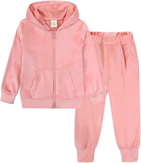 Conjunto de sudadera con capucha y cremallera de terciopelo de dos piezas para niñas, conjunto de sudadera con capucha y pantalón deportivo para niñas