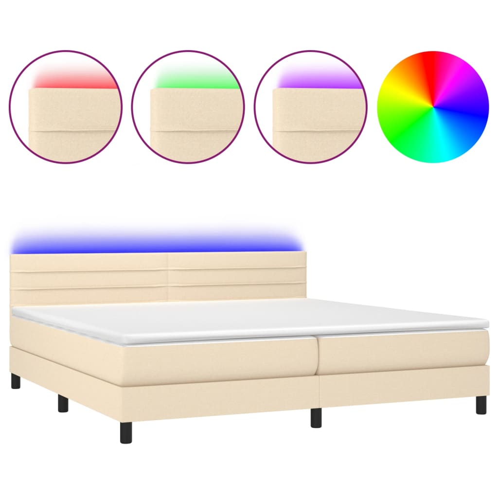 vidaXL Cama box spring colchón y luces LED tela crema 200x200 cm