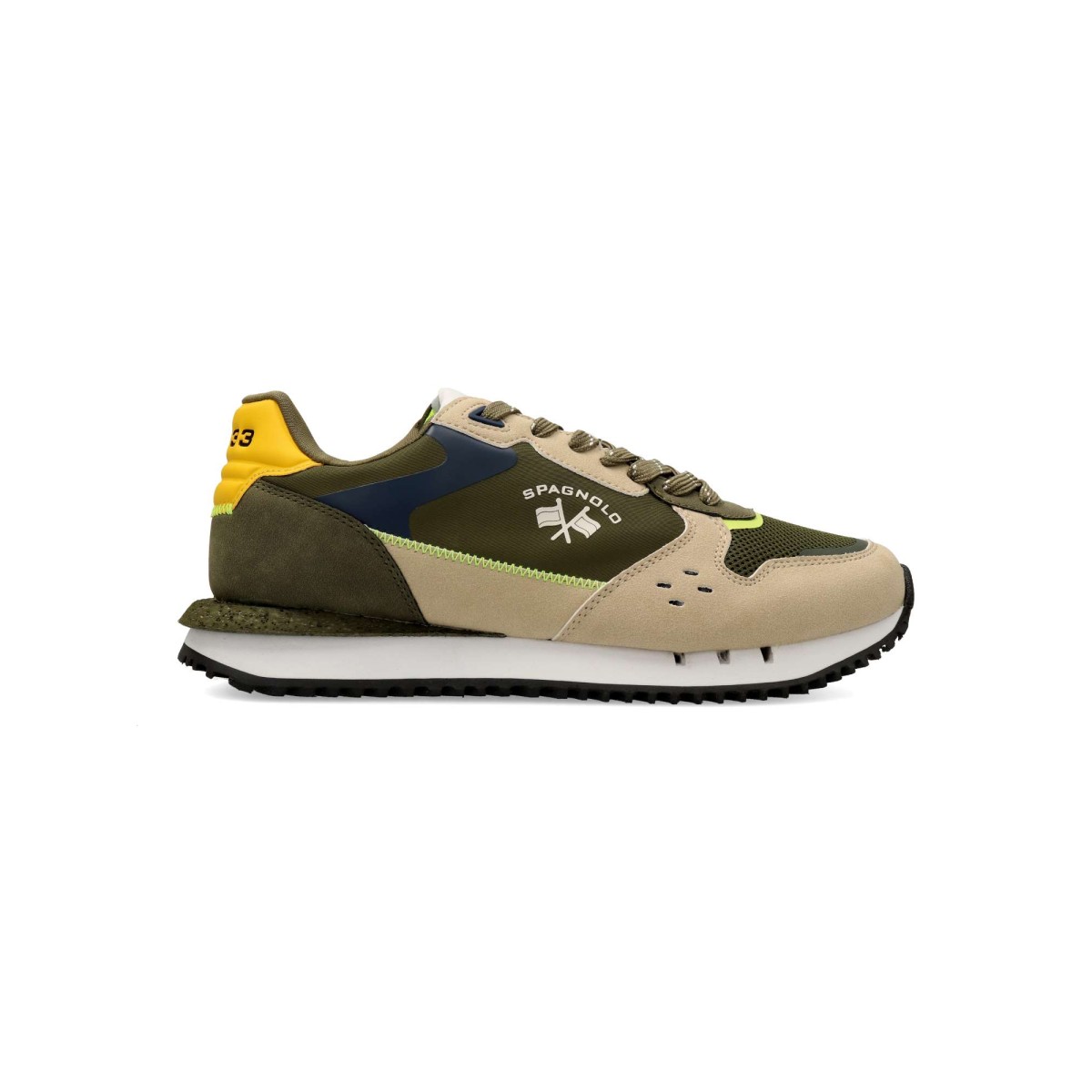 Spagnolo - Zapatillas deportivas hombre casual retro de piel sintética y textil con suela EVA color kaki