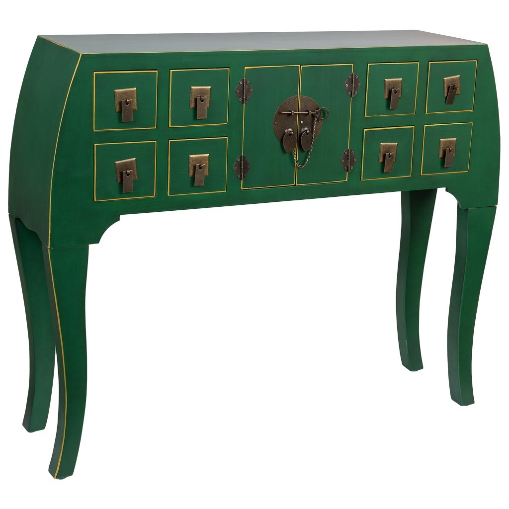 Wonderlust Deco - Recibidor de madera de 4 cajones y 2 puertas 98x26x80h cm Verde 98x26x80h cm