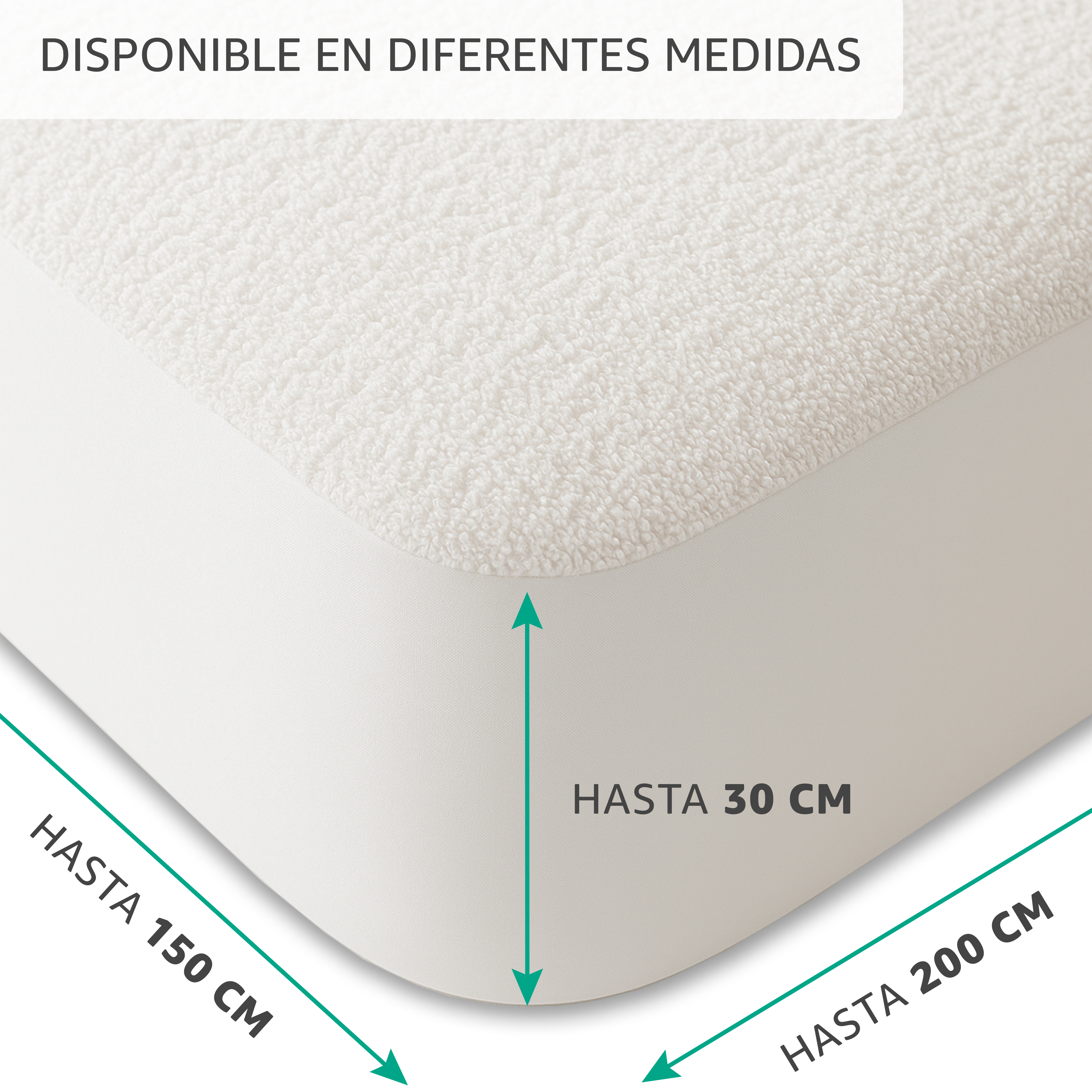 VALENTIA HOME Protector Colchón TERRY Impermeable y Transpirable de Rizo. Resistente y Ajustable, Altura 30cm. Lavable y muy Suave.🔇 silencioso, Super Absorbente, Antiácaros, Algodón, Protector Cama Elástico. Tamaños cama 90cm 105cm 135cm 150cm 180cm