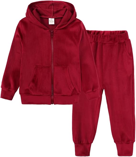 Conjunto de sudadera con capucha y cremallera de terciopelo de dos piezas para niñas, conjunto de sudadera con capucha y pantalón deportivo para niñas