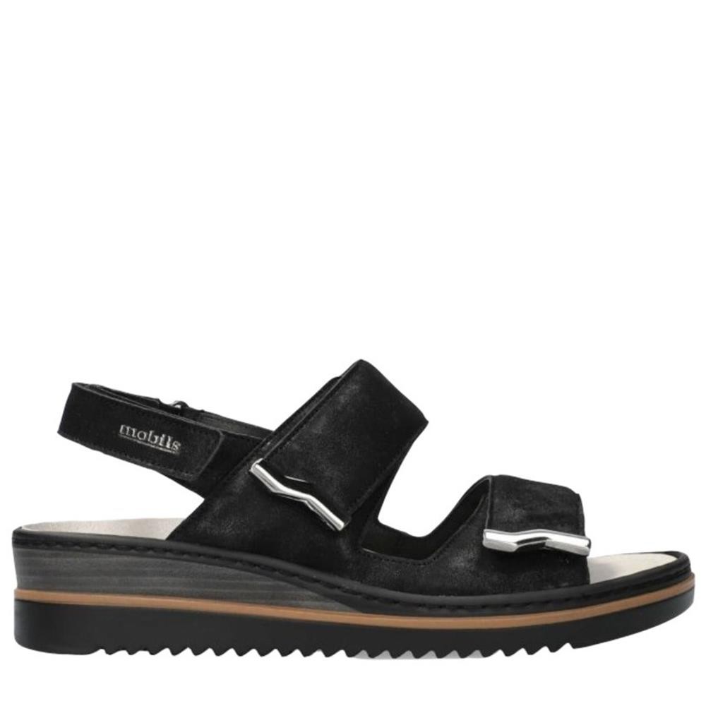 Cómoda  Sandalia mujer DAPHNE taupe. Tiras regulables con velcro. Plantilla anatómca móvil. Línea Mobil's de Mephisto ideal para los pies sensibles, se adapta al pie Altura Tacón bajo (3-5 cm) Referencia DARCIE-NEGRO