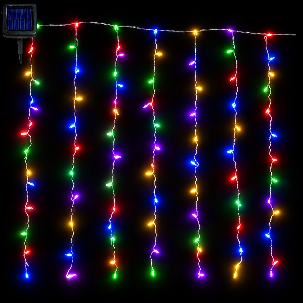 Cortina de Luces LED Solar con Cable Transparente 8 Funciones IP44 para Decoración de Navidad - Kmt Style