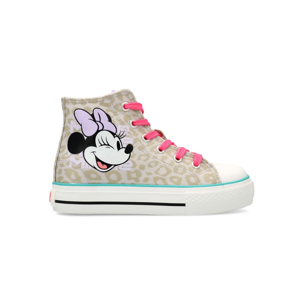 Cerdá - Zapatillas de lona Minnie para niña con cierre de cordones y cremallera, suela gruesa de goma, color beige