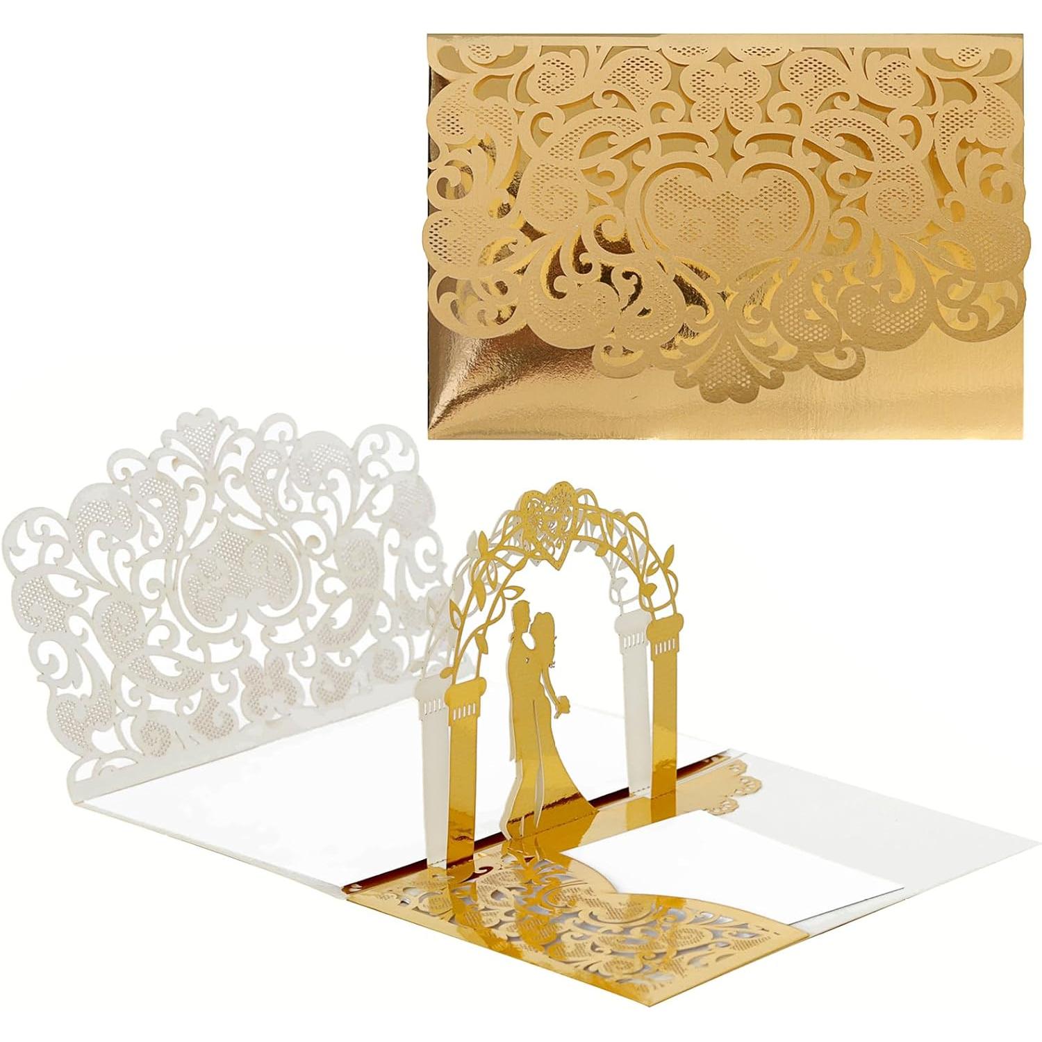 Tarjeta felicitacion Boda pop-up Tarjeta felicitacion Boda 3D Dorado Tarjeta de felicitacion de Boda Dorada con sobria Felicitacion de Boda Invitación para Aniversario Día de San Valentín