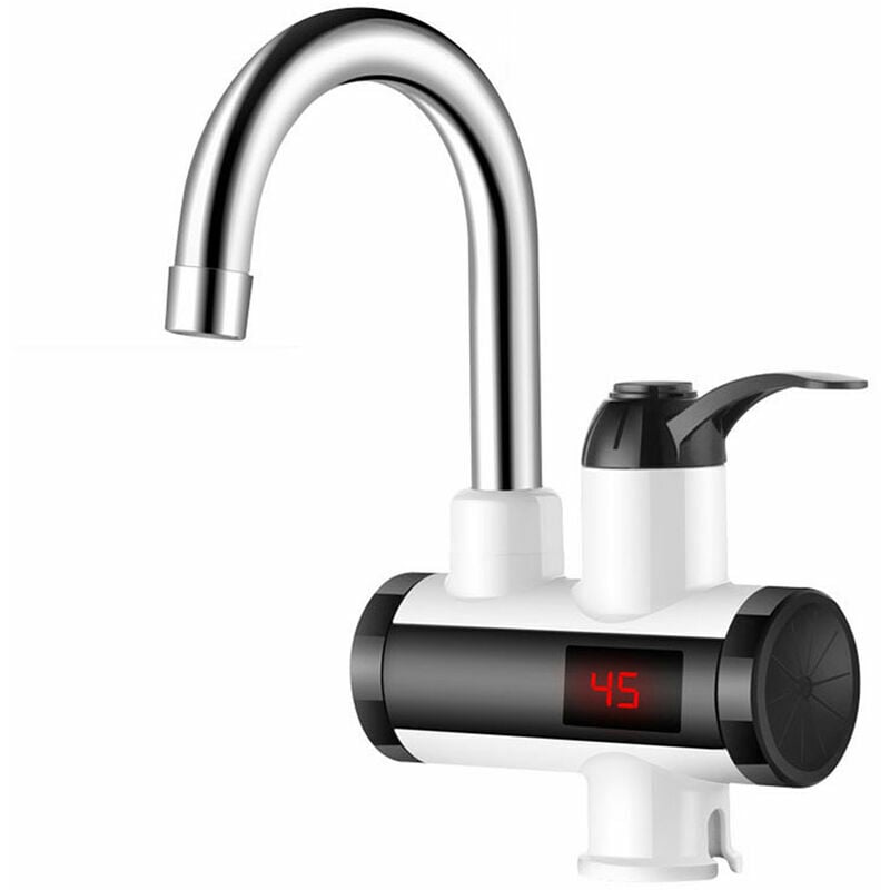 Grifo de agua caliente instantáneo de 3000 W, calentador de agua eléctrico con pantalla digital LED, grifo de cocina y baño, IPX4, resistente al agua, rotación de 360 °, tapón de fugas de 220 V, negro y