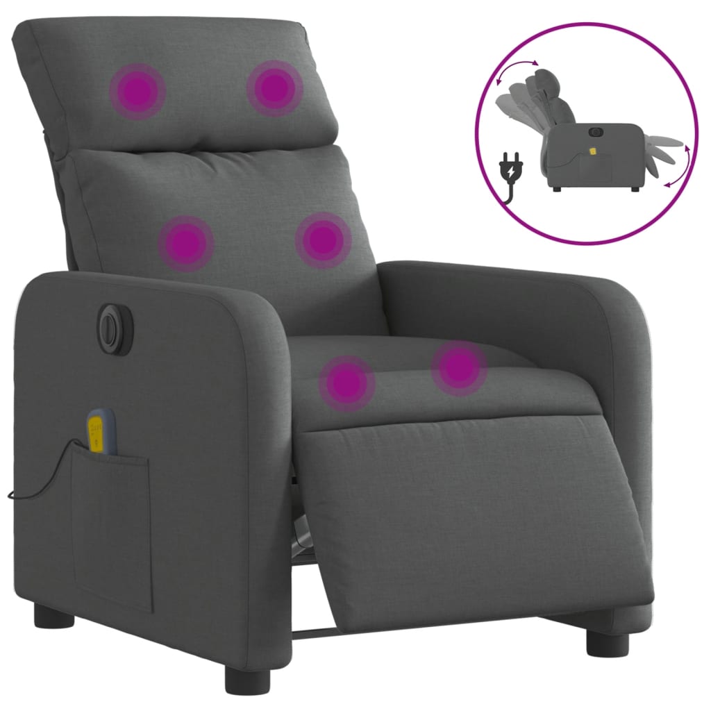 Vidaxl Sillón Reclinable de Masaje Eléctrico Tela Gris Claro/ Oscuro/ Negro