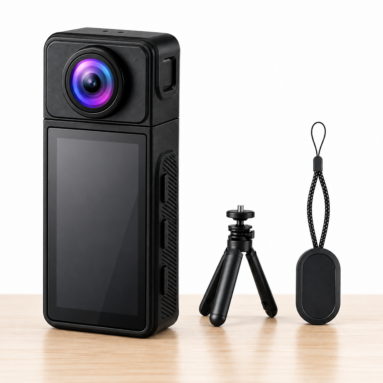 Mini Cámara de Acción WiFi con Pantalla, Cámara Deportiva de Bolsillo con Objetivo Gran Angular Giratorio 270°, Vista en Tiempo Real y APP para Vlog, Viajes y Deportes