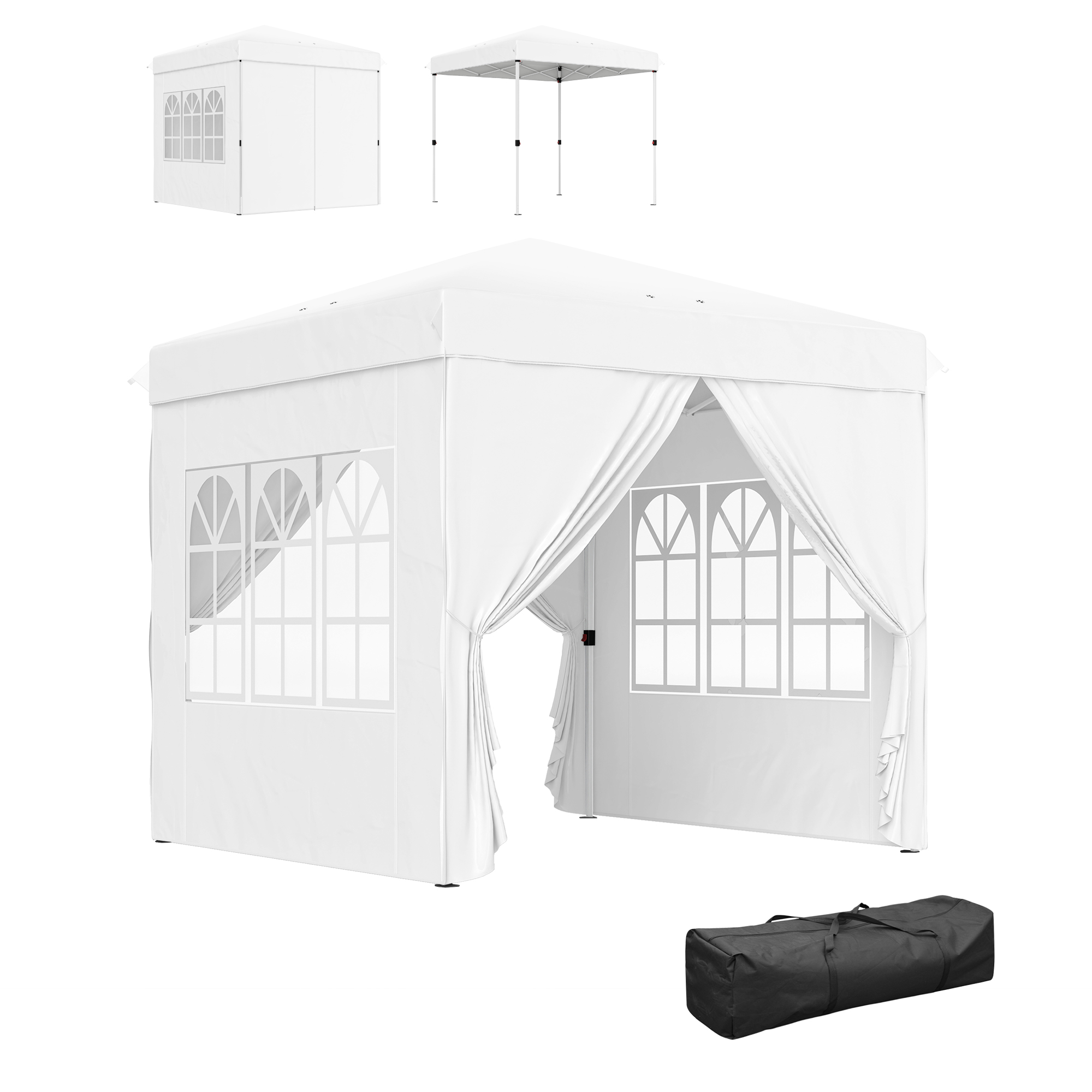 Outsunny Carpa Plegable Pop-up Gazebo 2,5x2,5 m Cenador Plegable con 4 Paredes Laterales Anti-UV Altura Ajustable y Bolsa de Transporte para Camping Fiestas