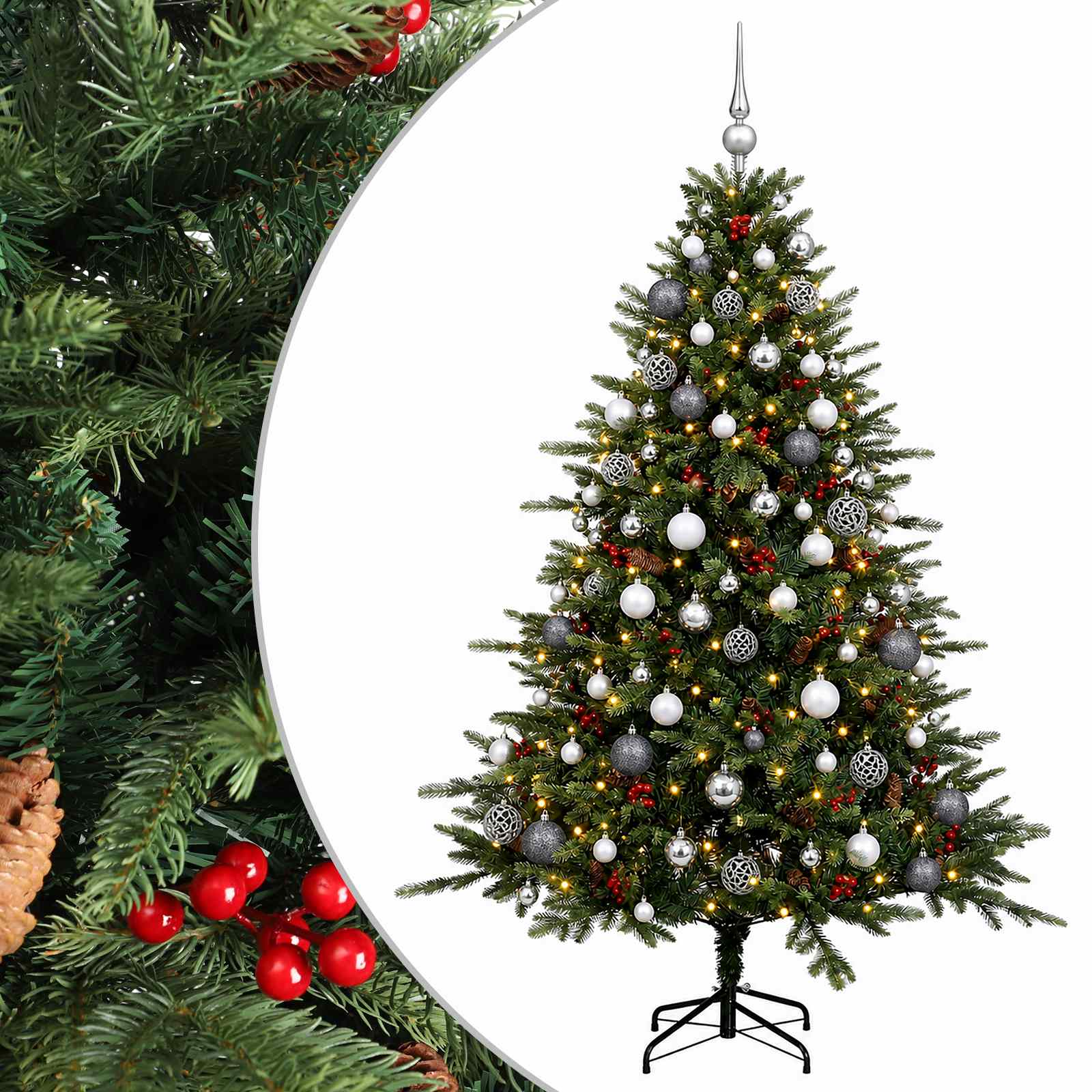 vidaXL Árbol de Navidad artificial con bolas 180 cm 300 LED Multicolor