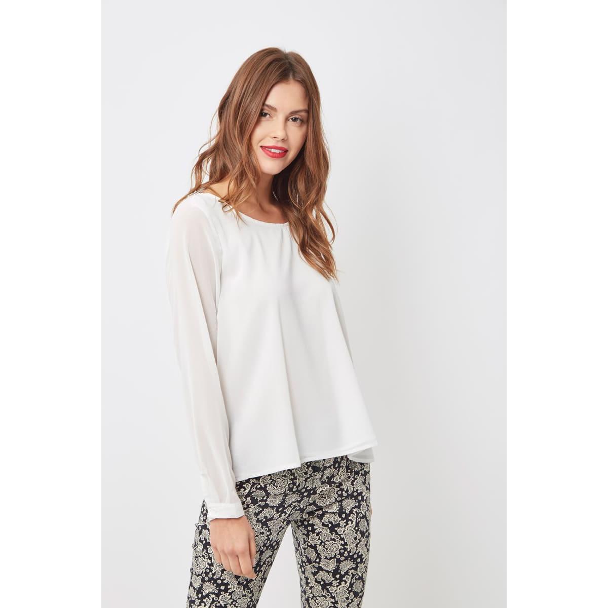 Blusa elegante mujer, top fluido escotado espalda pedrería, manga larga, cuello redondo, cierre botón, corte suelto, color blanco, talla S, ideal uso diario o eventos, cómoda y sofisticada✅Entrega 24/48h