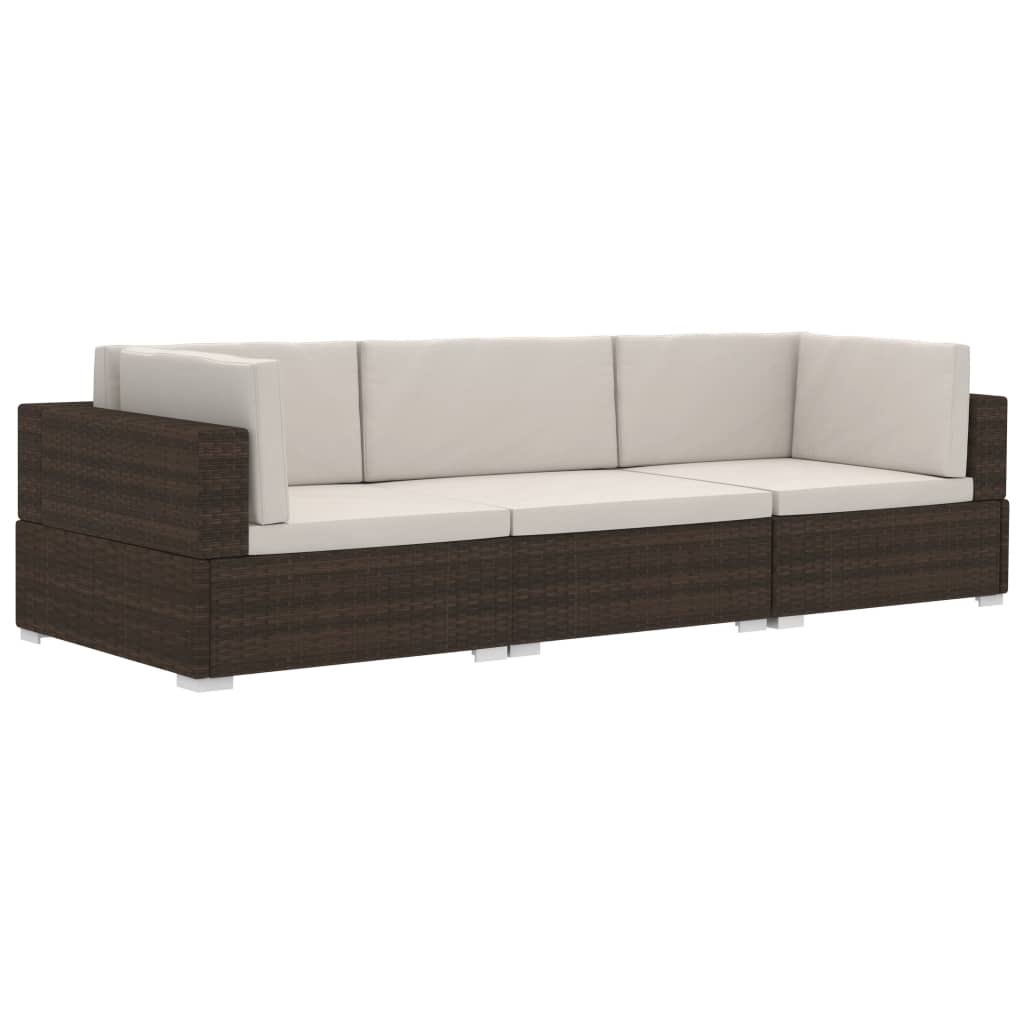 vidaXL Set sofás de jardín 3 piezas y cojines ratán sintético marrón