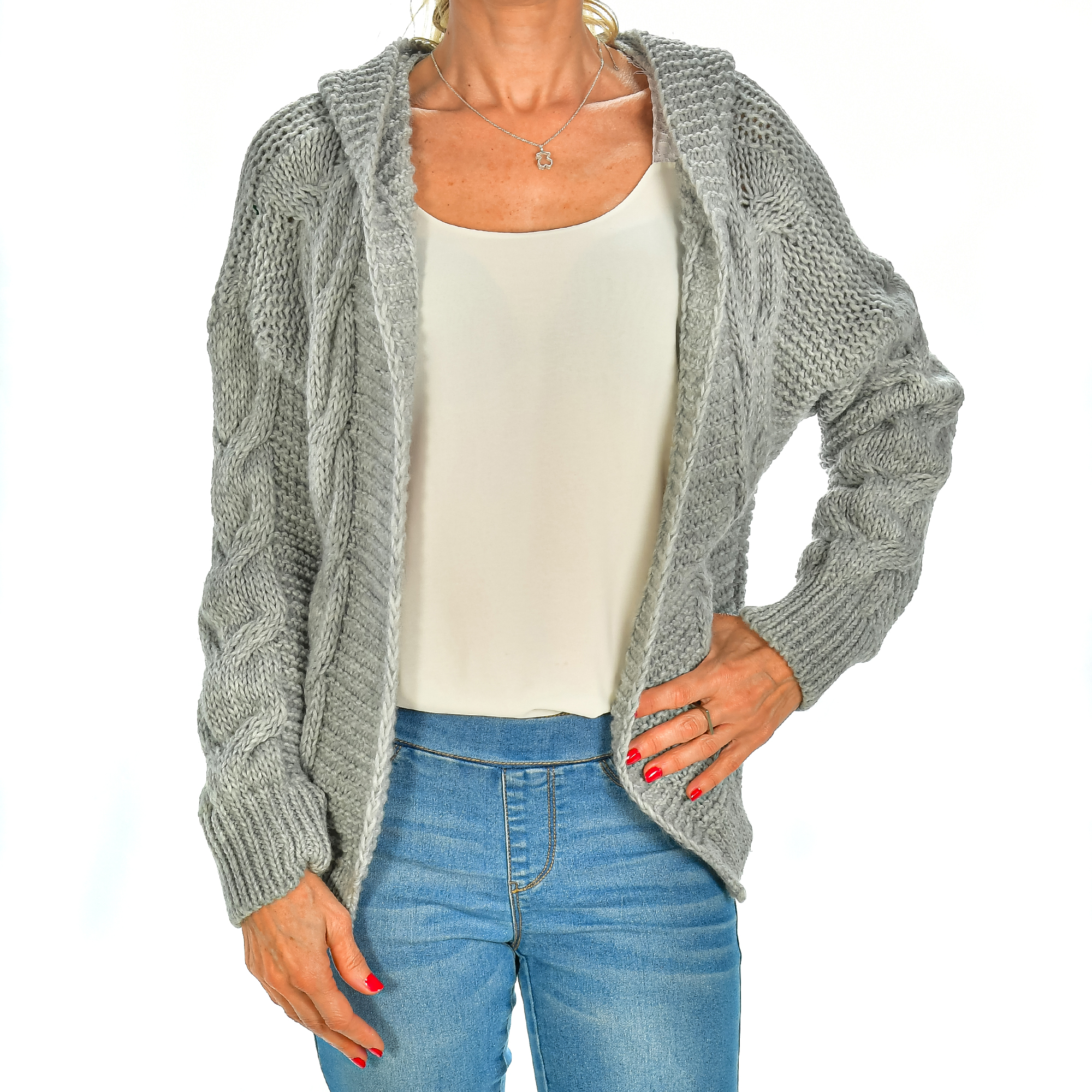Firenze Artegiani. Cárdigan abierto con capucha, oversized talla única. Made in Italy.