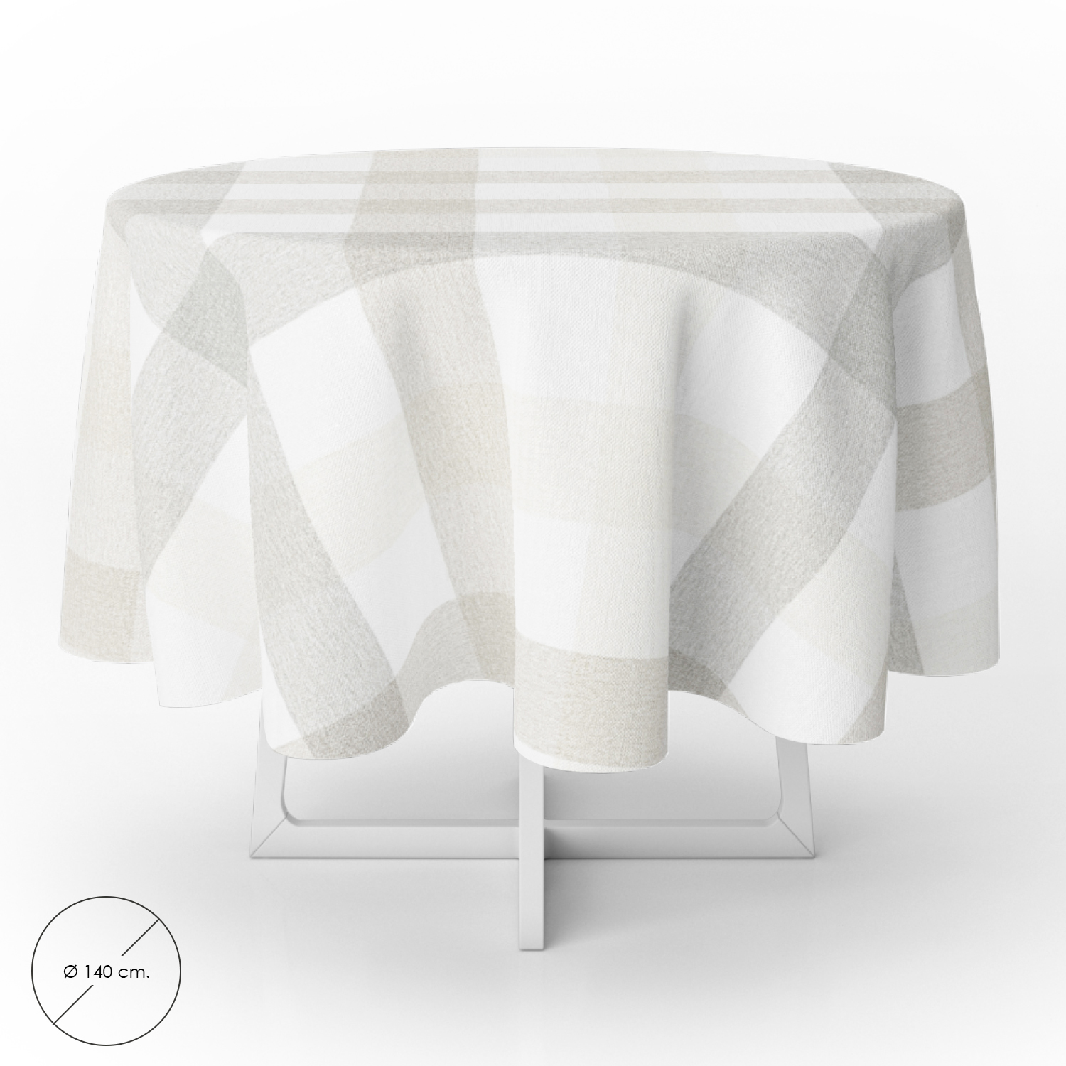 SANCO STORE - ORYX Mantel Hule Redondo Cuadros Beige Impermeable Antimanchas PVC Ø 140 cm. Uso Interior y Exterior