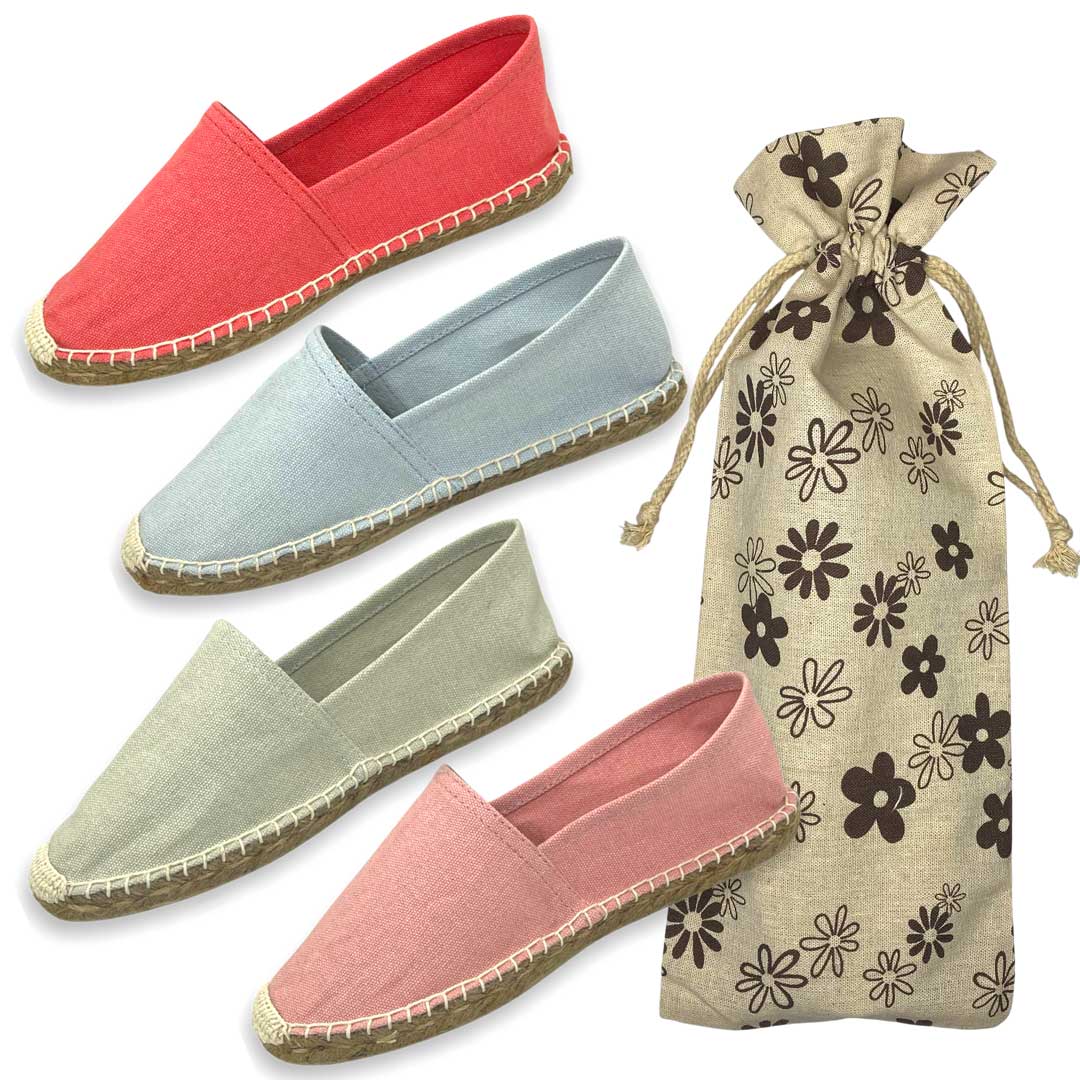 Alpargatas mujer para bodas 4 colores surtidos (Regalo Bolsa de Tela Flores) (Pack 12/24/36/48 pares). mundiBODA 35011