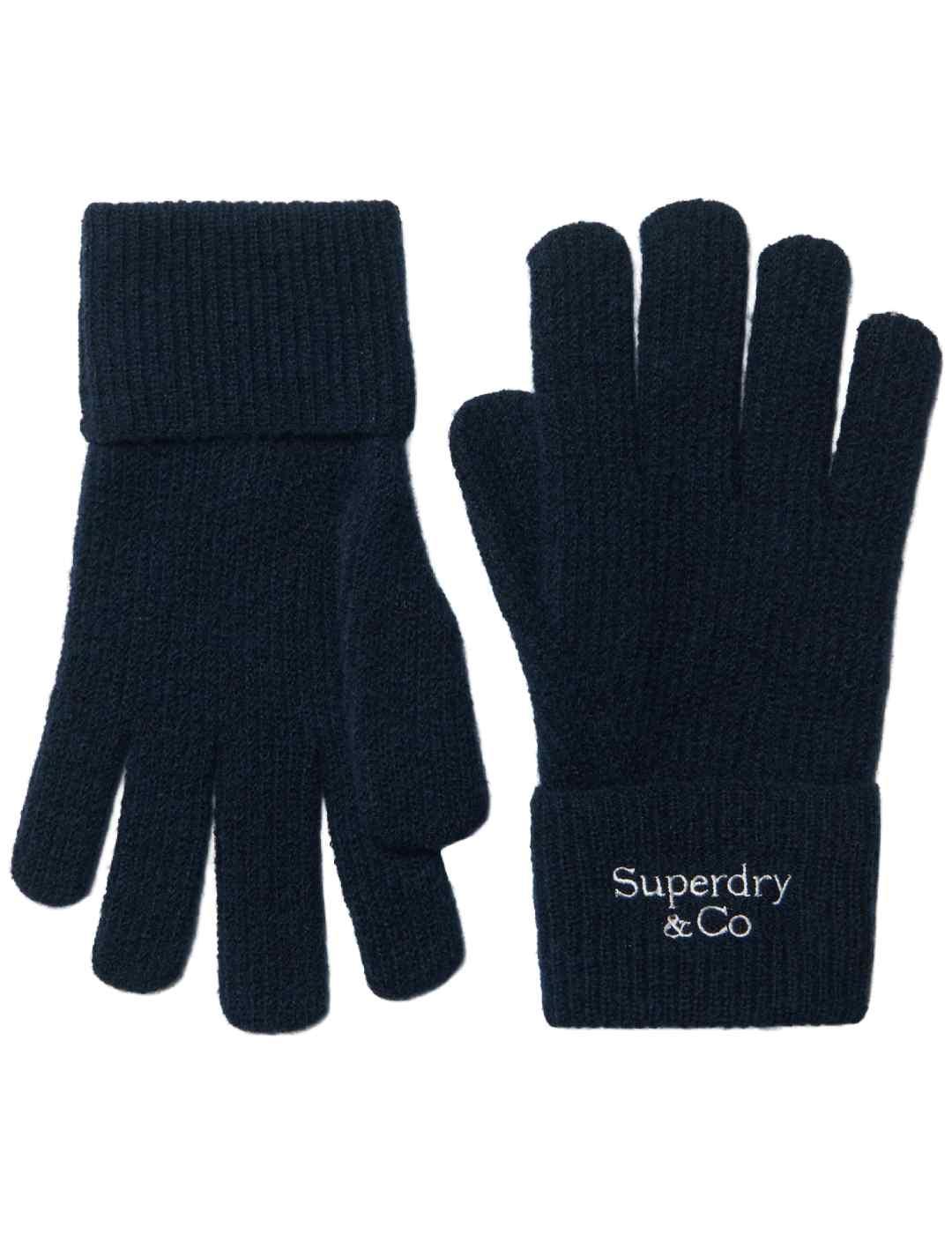 Guantes Superdry Heritage Rib marinos de lana para hombre