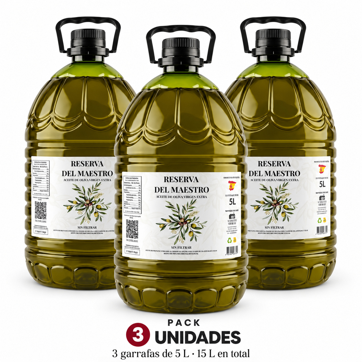 Aceite de Oliva Virgen Extra Sin Filtrar Garrafa 5 Litros, Reserva del Maestro, AOVE Primera Prensada en Frío, Cosecha Nueva, Sabor Afrutado