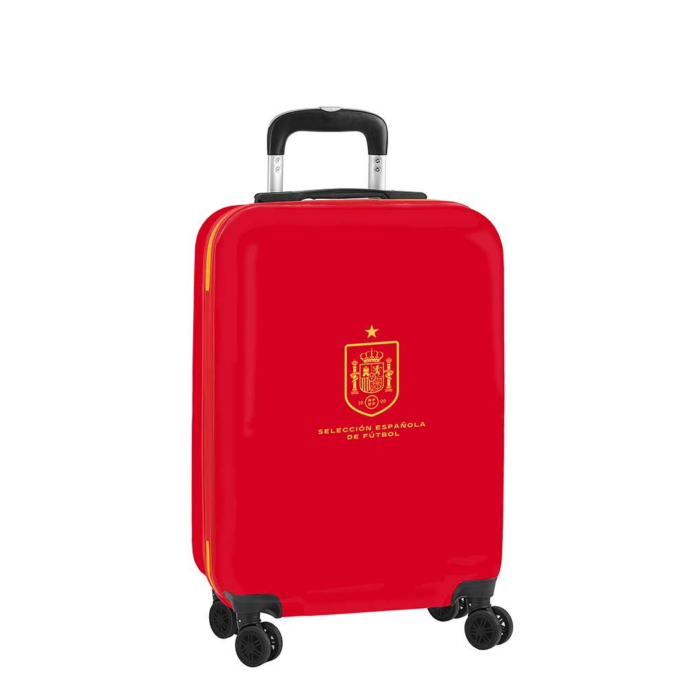 SAFTA | Maleta de Cabina 20″ Selección Española de Fútbol 34,5 x 55 x 20 Cm (38 Litros), ABS + PC, Roja, 4 Ruedas Dobles 360°, Candado de Seguridad, Interior Forrado con Separador y Bolsillo de Red, Asa Extensible 100 cm