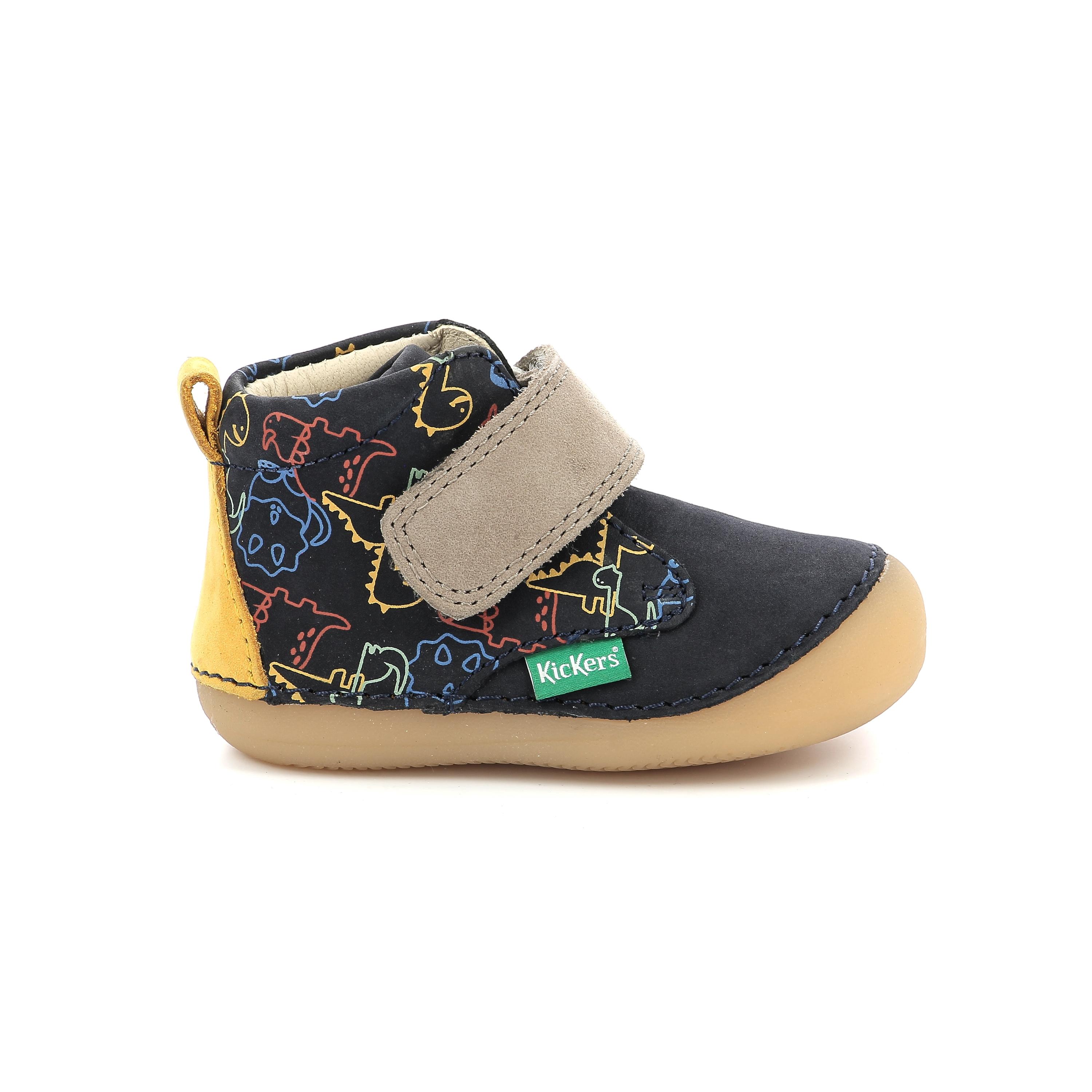Botines respetuosos Kickers Sabio marino 1 velcro dinosaurios -  Kickers - SABIO MARINE JAUNE DINOS