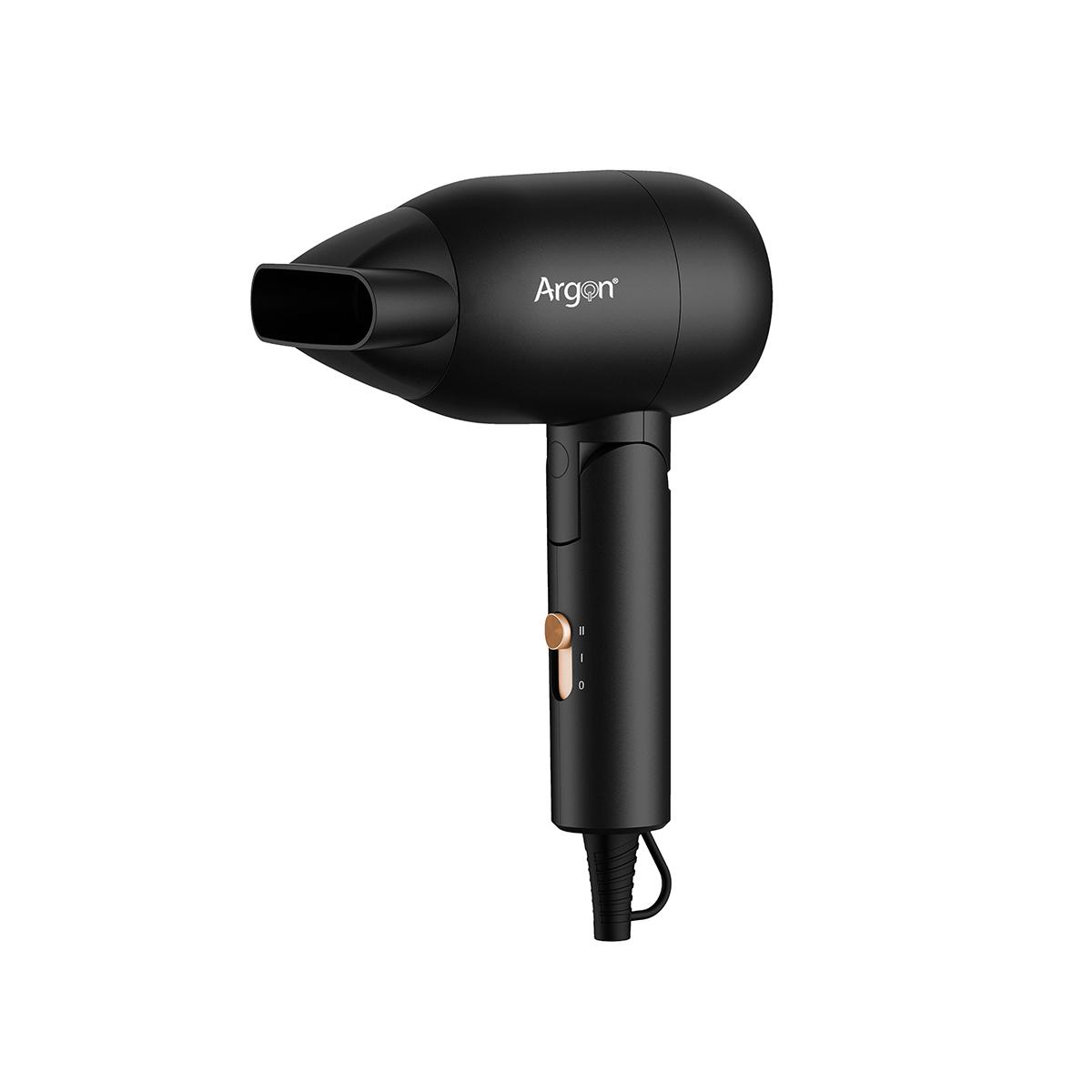 Secador de Pelo Plegable 1500W – Potente, Compacto y Silencioso (80 dB) – 2 Velocidades, Boquilla Desmontable, Cable 1,5 m, Asa para Colgar – Diseño Negro con Botones Dorados
