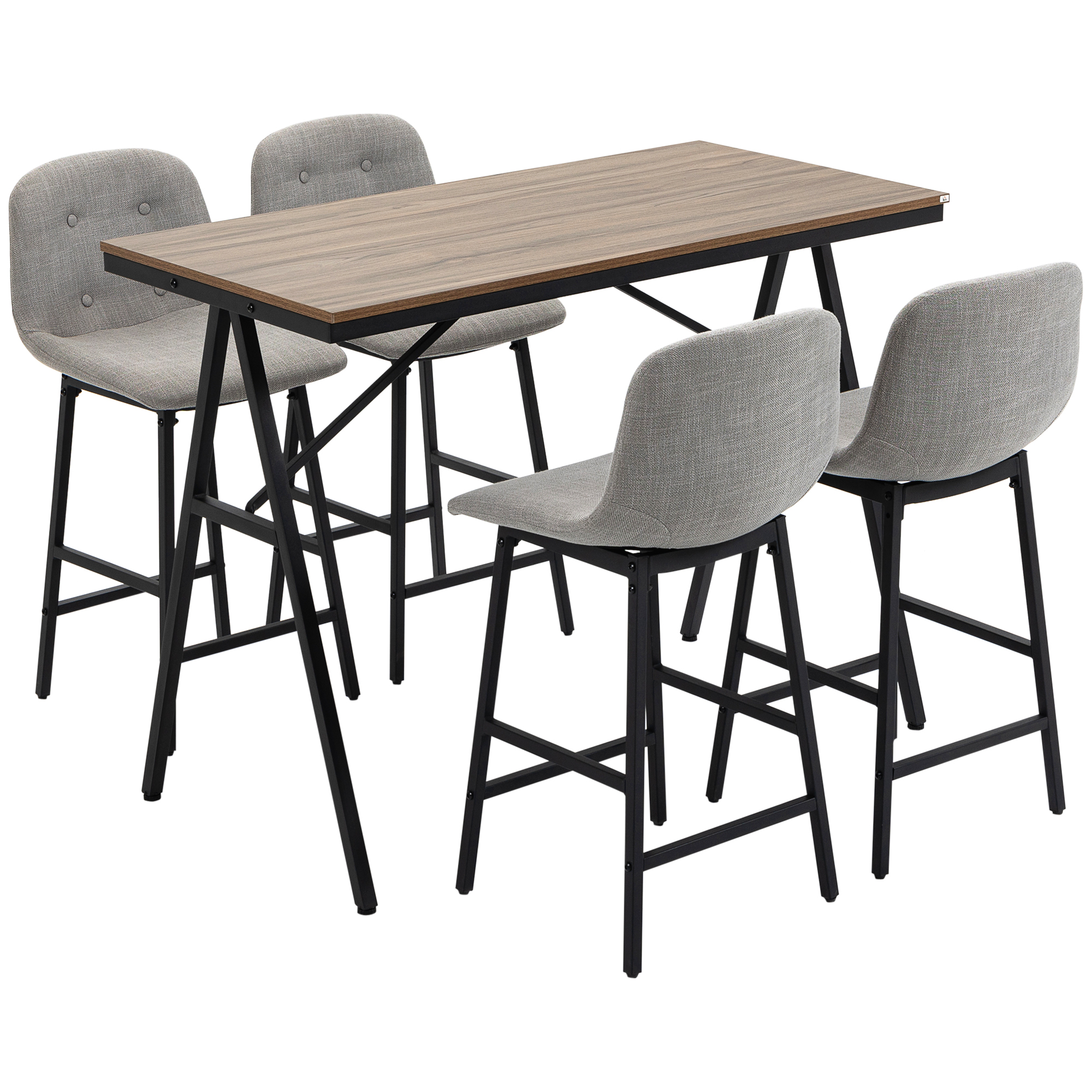 HOMCOM Juego de mesa alta con taburetes, juego de comedor de 5 piezas, mesa de cocina, mesa bistro con 4 sillas, juego de mesa alta para cocina, salón, metal, marrón claro, 120 x 60 x 91 cm