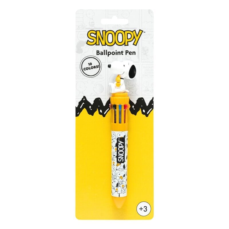 Bolígrafo Multicolor Snoopy Peanuts Lazy Days, 10 Colores en 1, Topper 3D del Personaje, Cuerpo de PVC Resistente, Diseño Blanco y Amarillo, para Colección y Regalo, 1 Unidad