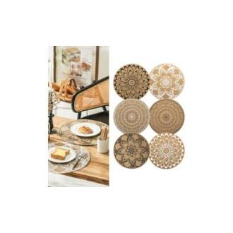 CA Juego de 6 manteles individuales redondos de PVC trenzado con estampado bohemio, lavables, resistentes al calor y antideslizantes, para cocina, restaurante, mesa de comedor (mixto)