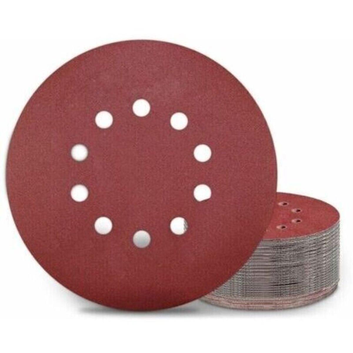 Disco de lija de 225 mm, 50 almohadillas de lijado redondas, grano 320, 10 agujeros, apto para lijadoras de brazo largo, lijadoras de yeso y lijadoras de brazo largo.