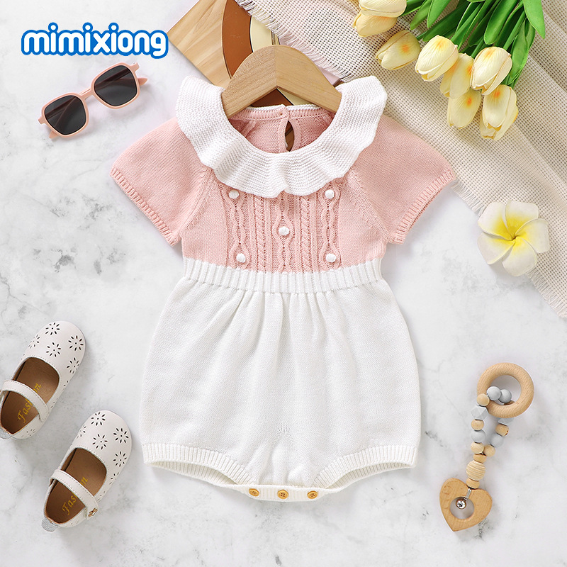 Om Home Body de DOT de Algodón para Bebe, mono de manga Corte para Niña, ropa de Verano para Niño recién nacido de 0 a 18M, Monos con volantes a la moda