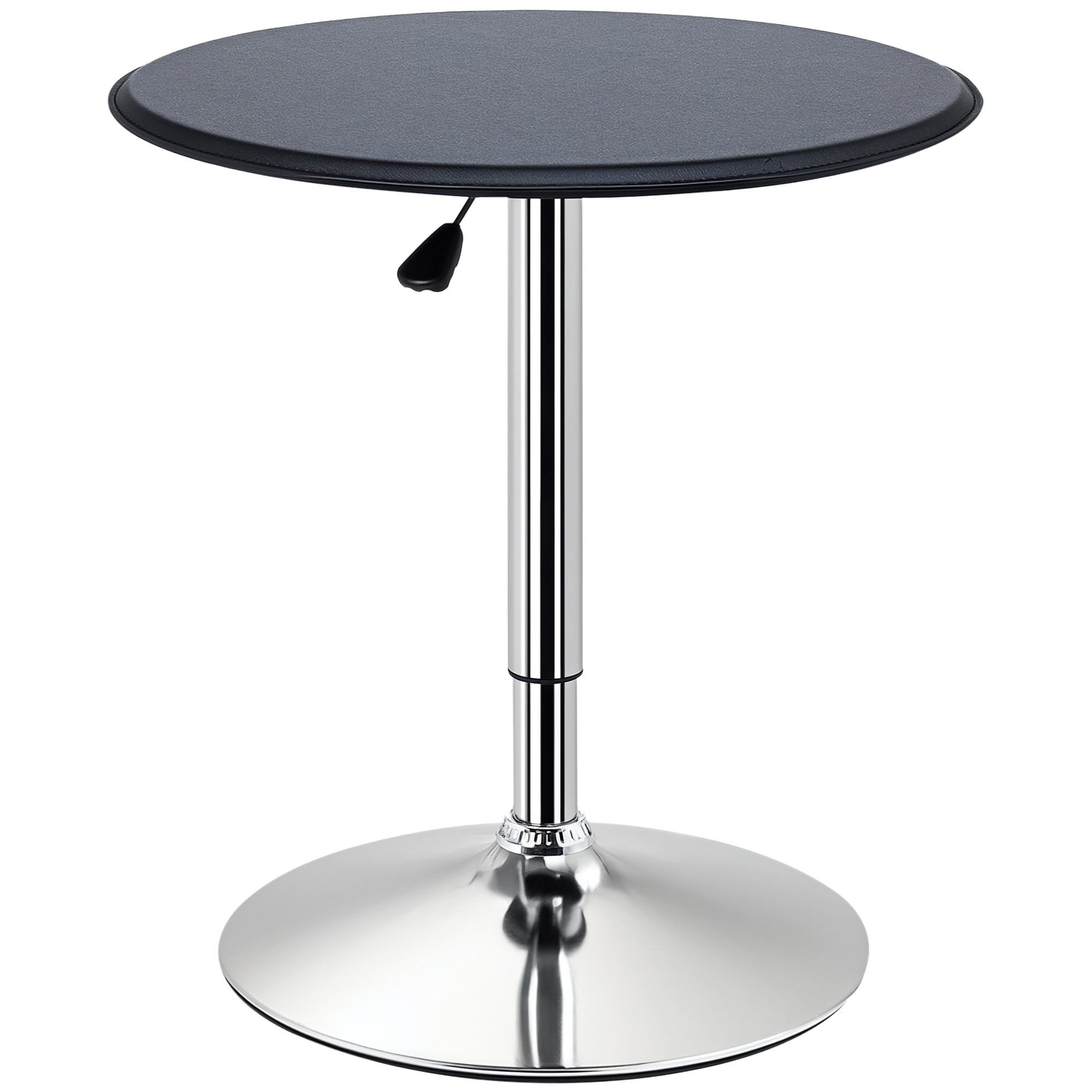 HOMCOM Mesa de Bar Redonda Ajustable en Altura 67-93 cm, Mesa Alta de Bar, Tablero Ø63 cm y Giratorio 360°, con Base Redonda de Metal Cromado, para Bistró, Cocina Comedor, Negro