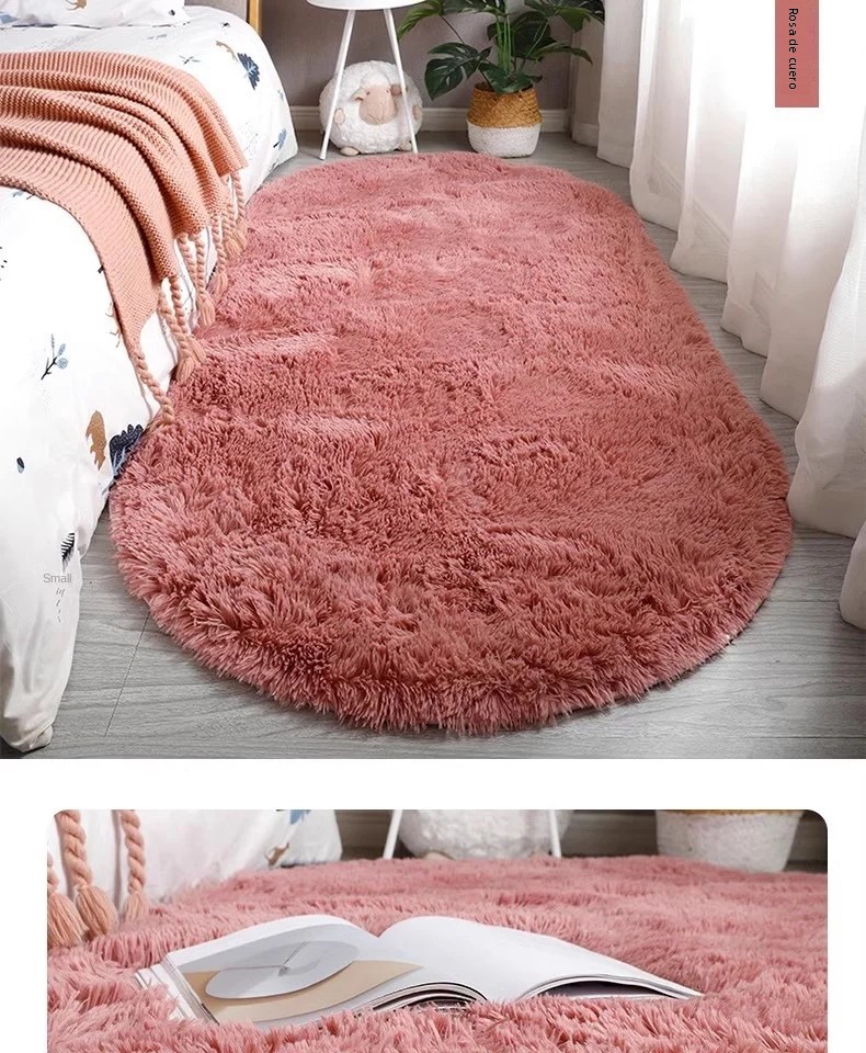 TK VIKAMA Alfombra De Silla De Seda Longa Teñida Nórdica Para Dormitorio Y Sala De Estar Alfombra Oval Sencilla Y Moderna Antideslizante Y Resistente Al Desvanecimiento Para Adultos
