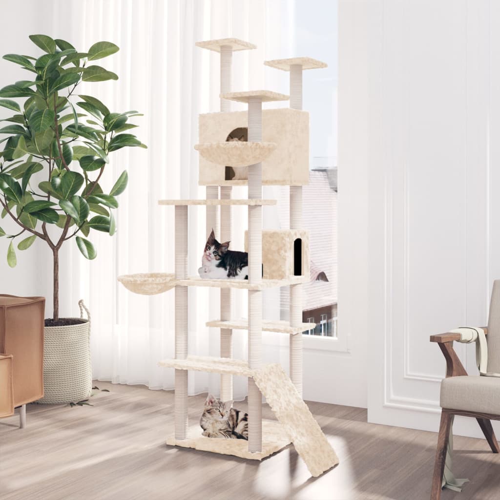 vidaXL Rascador para gatos con postes de sisal 191 cm torre para gatos Color Crema, Gris claro, Gris oscuro y mas