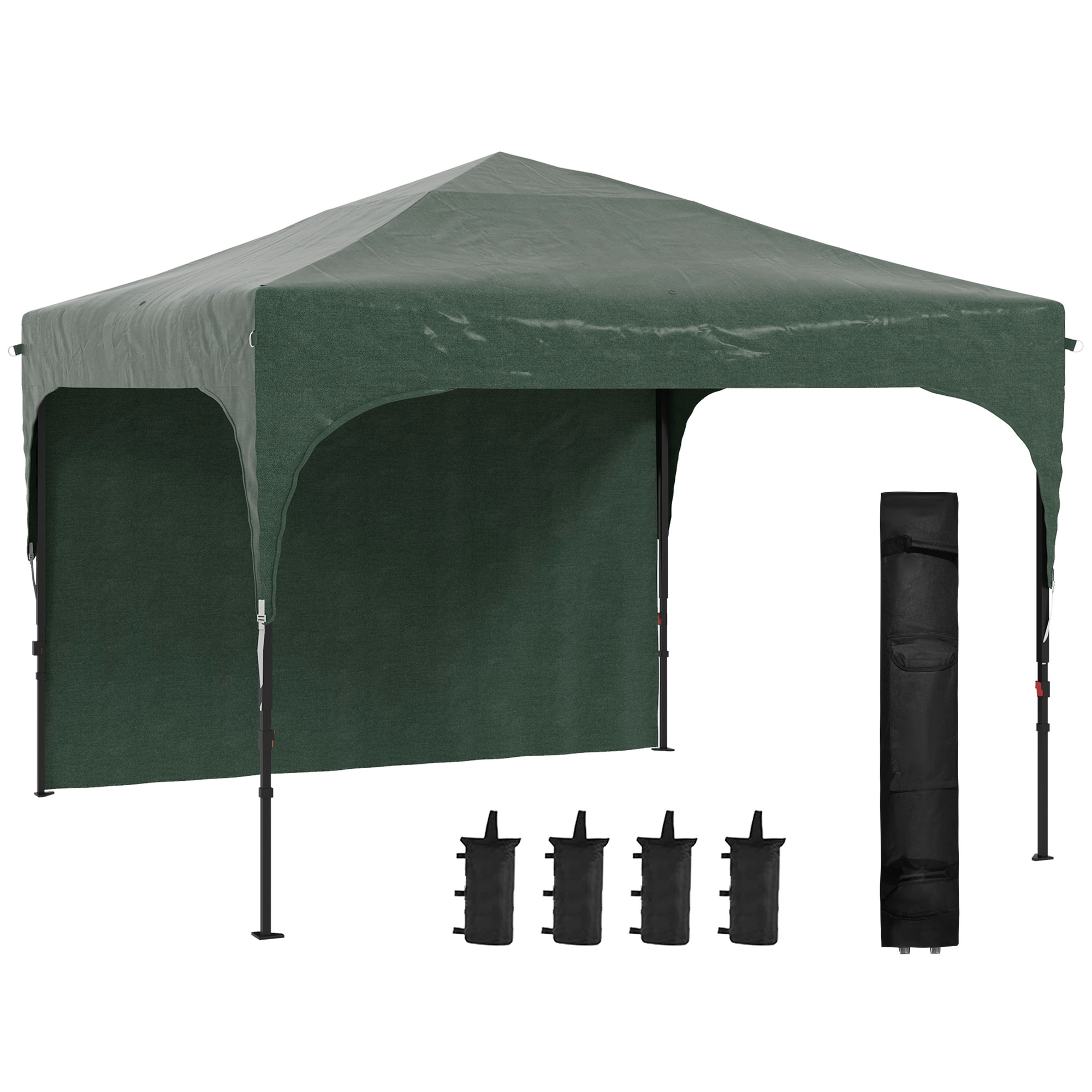Outsunny Carpa Plegable 3x3 m Cenador de Jardín con Altura Ajustable 1 Pared Lateral Impermeable 4 Bolsas de Arena y Bolsa de Transporte Gazebo para Exterior Patio Fiestas Blanco