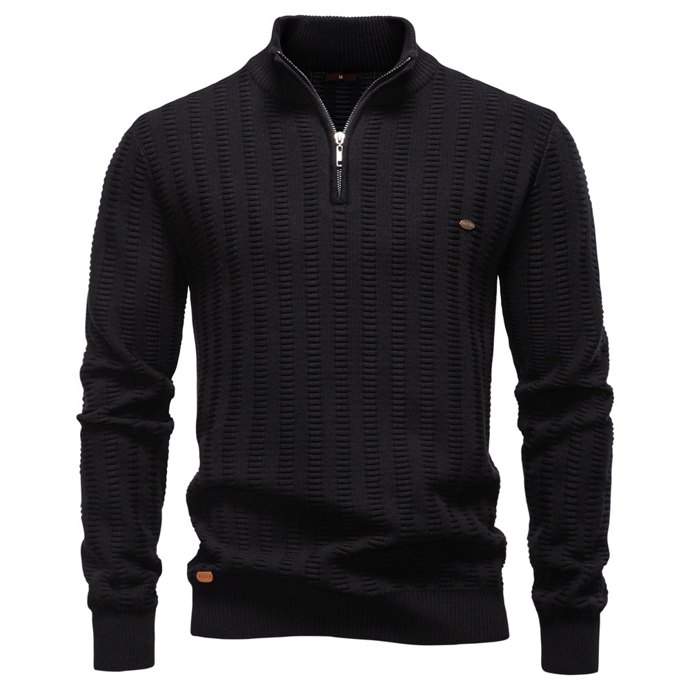 TK Suéter de hombre jacquard a rayas para otoño/invierno, suéter de negocios con cuello alto y media cremallera