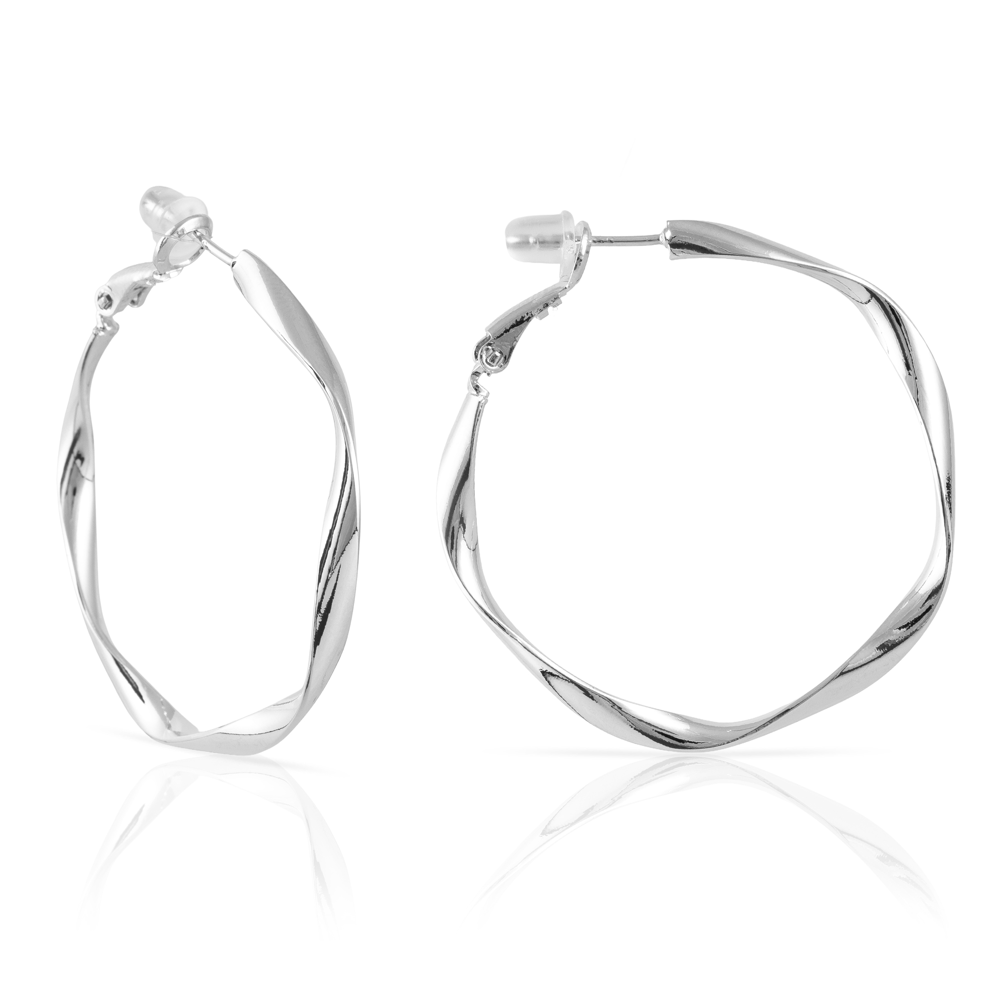 FIRENZE SILVER Pendientes de aro ondulados de cobre con recubrimiento electroplateado, 40 mm, con cierre catalán en plata de ley 925. 4x0,3x4 Cm. Color: Plata