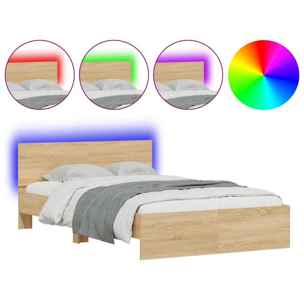 vidaXL Estructura de cama cabecero y luces LED roble Sonoma 140x200 cm