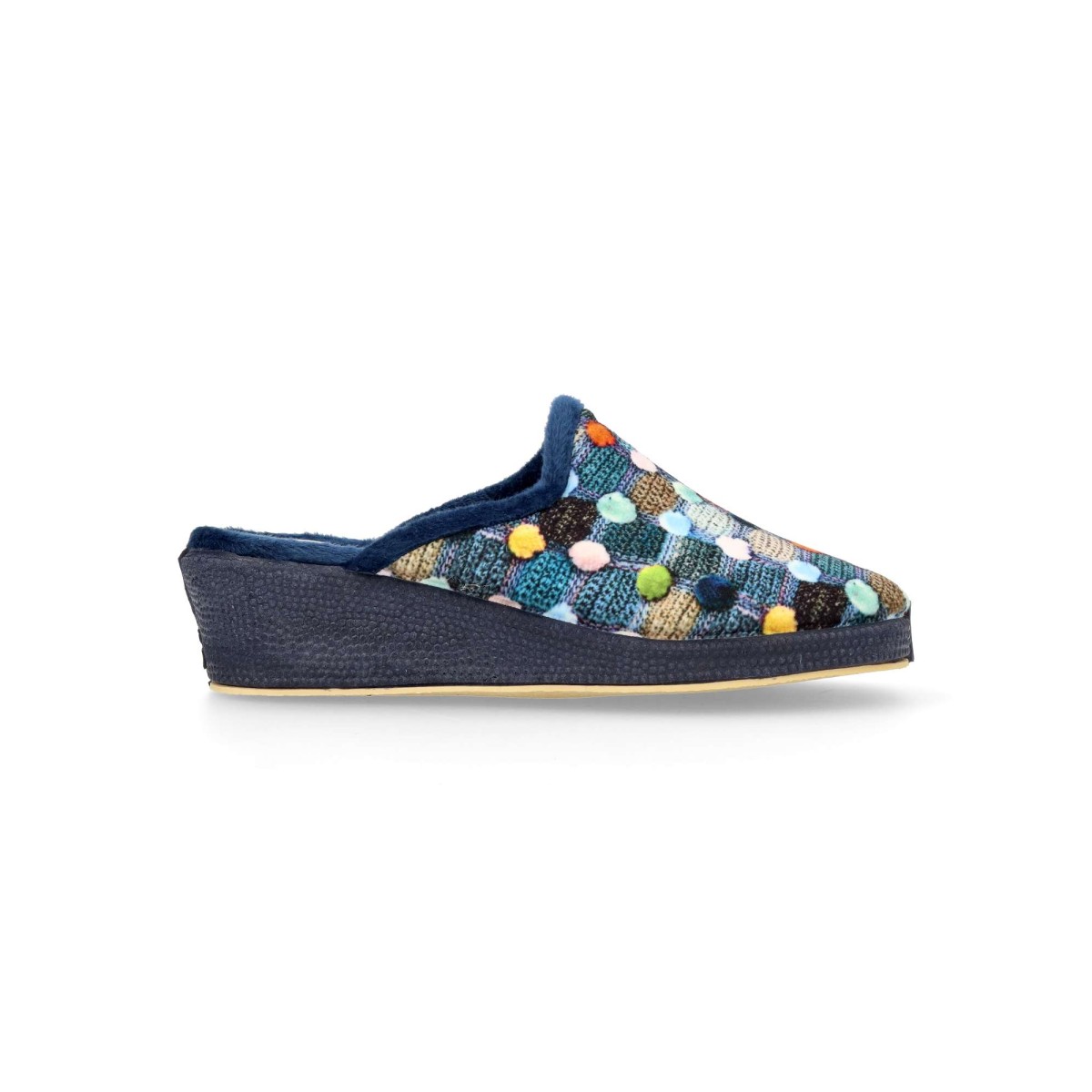 Vanessa Calzados - Zapatillas de casa estampadas para mujer con cuña de 4,5 cm, fabricadas en textil y forro de pelo sintético aterciopelado