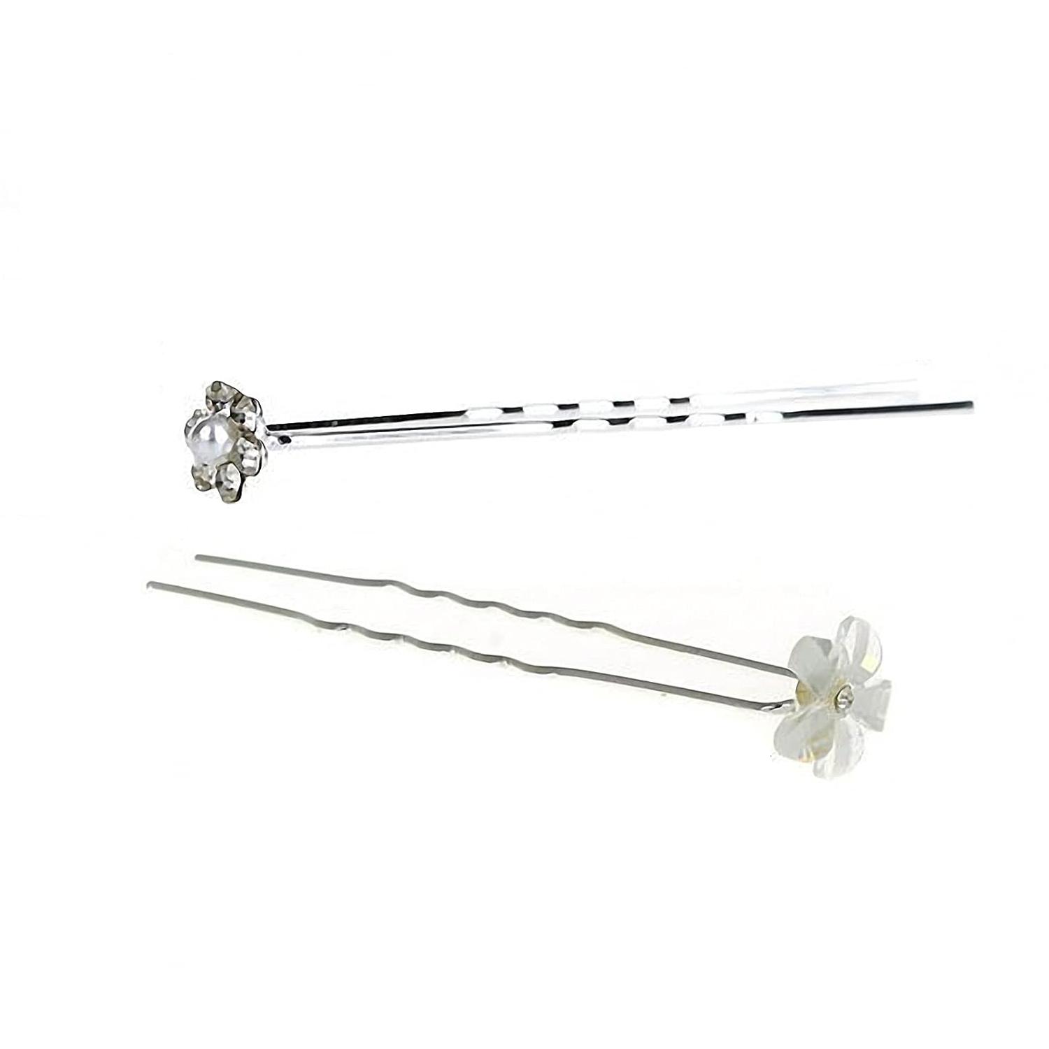 40 piezas Horquillas pinzas Flores y Perlas de Diamantes Horquillas para el cabello en forma de U,Tocados accesorios para el pelo de fiesta de bodas,2 estilos