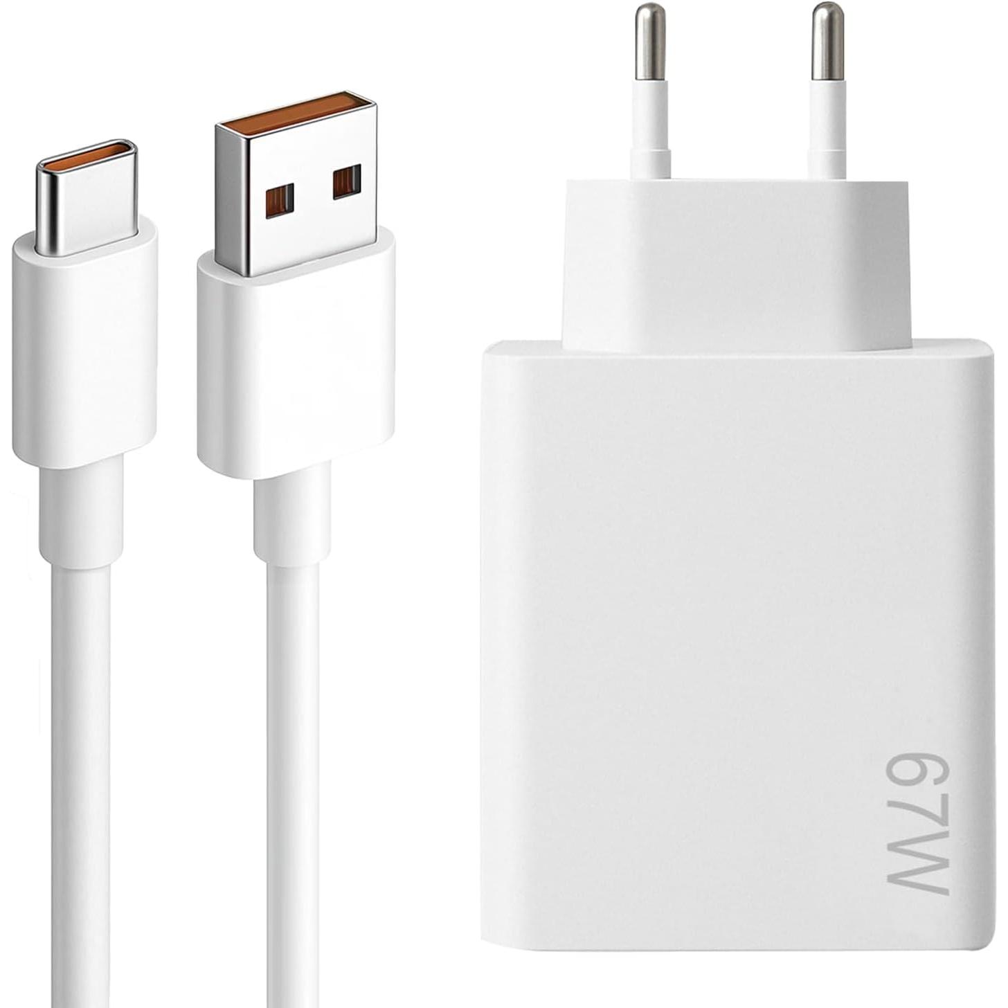 Cargador de 67 W, Cargador Rápido con C Cable USB A USB C 1M para 14, 13, 12 Pro Lite, Note K60, K50, 11, 11s, Pro Plus