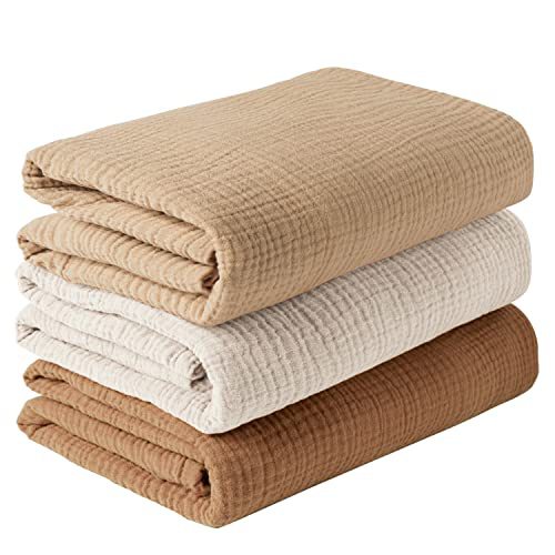 Om Home Conjunto 3 piezas para bebés: Muselina de algodón 100% suave como la nube, toalla envolvente para recién nacidos + manta de 6 capas, cuidado delicado para niños y niñas